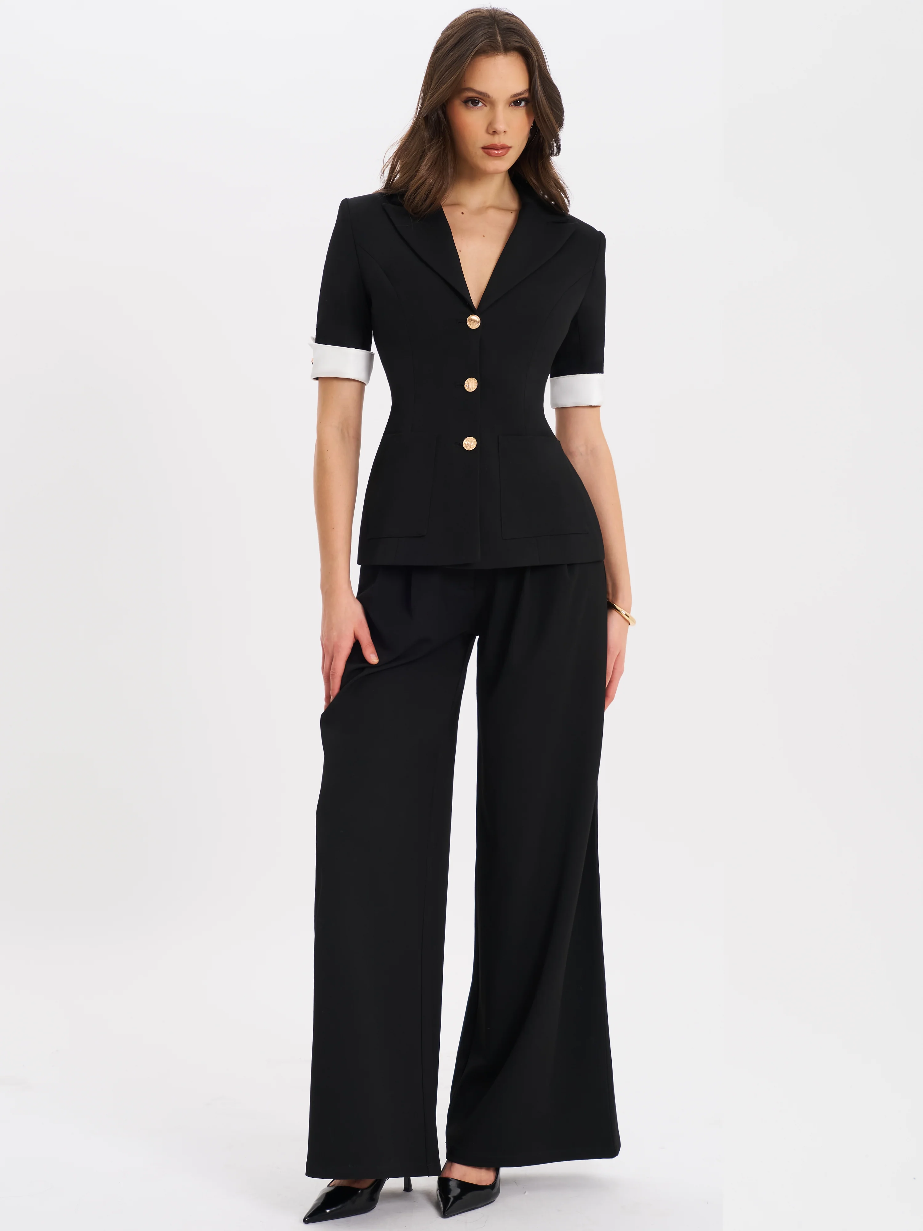 Aleeza Black Wide Leg Suit Pants - Image 5