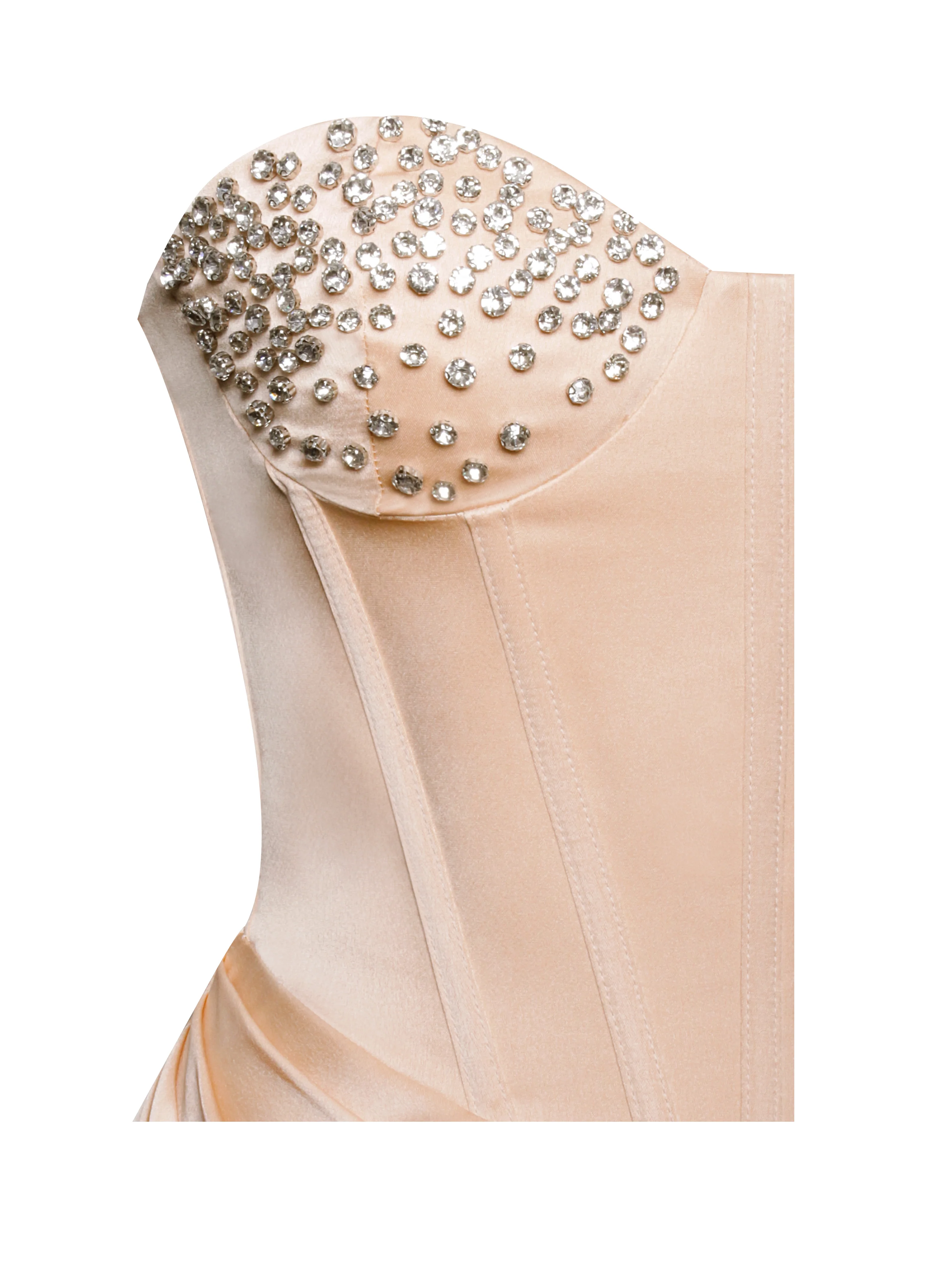 Amelia Blush Satin Corset Slit Gown With Crystal Embellished - Image 11