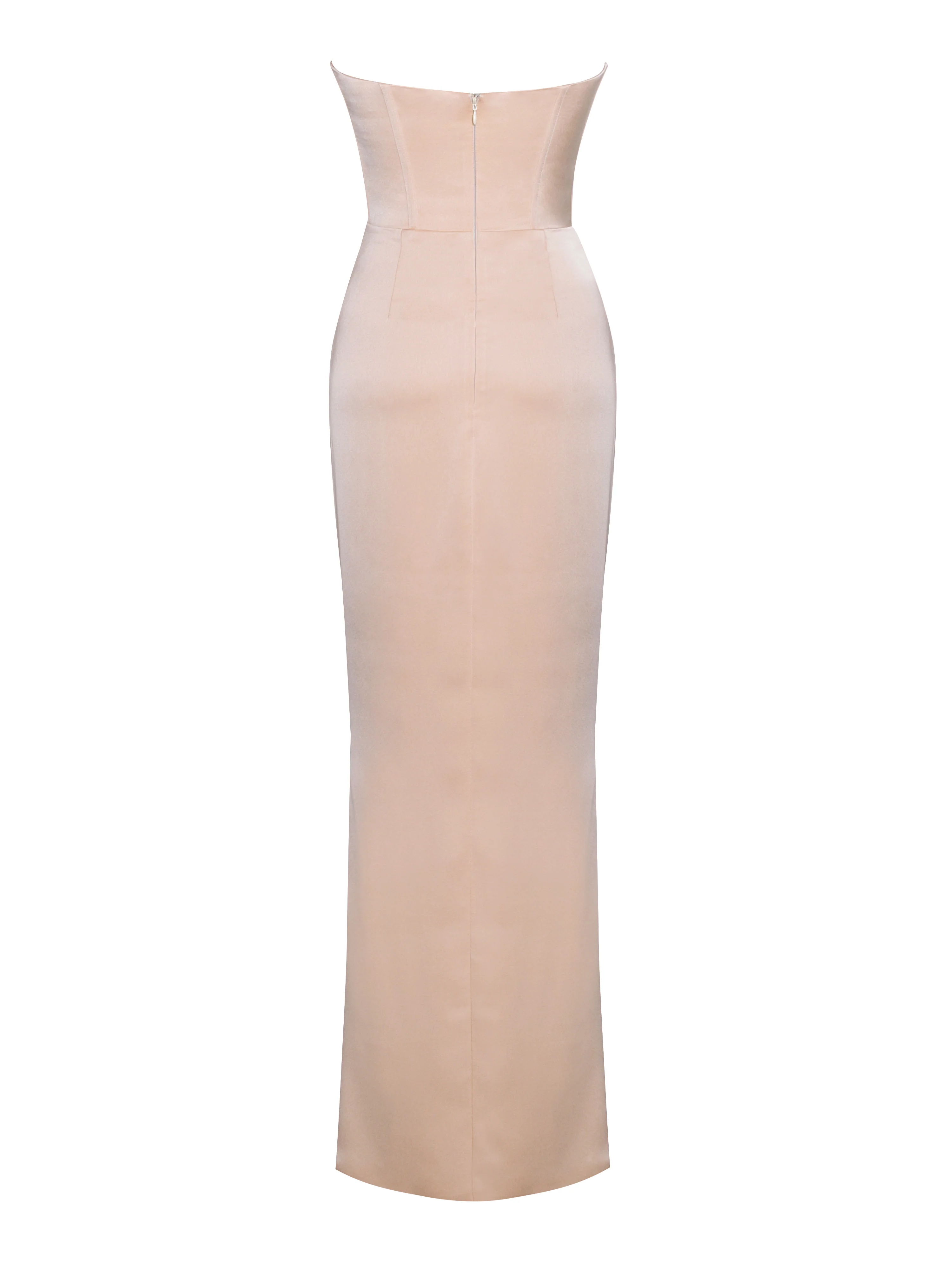 Amelia Blush Satin Corset Slit Gown With Crystal Embellished - Image 9