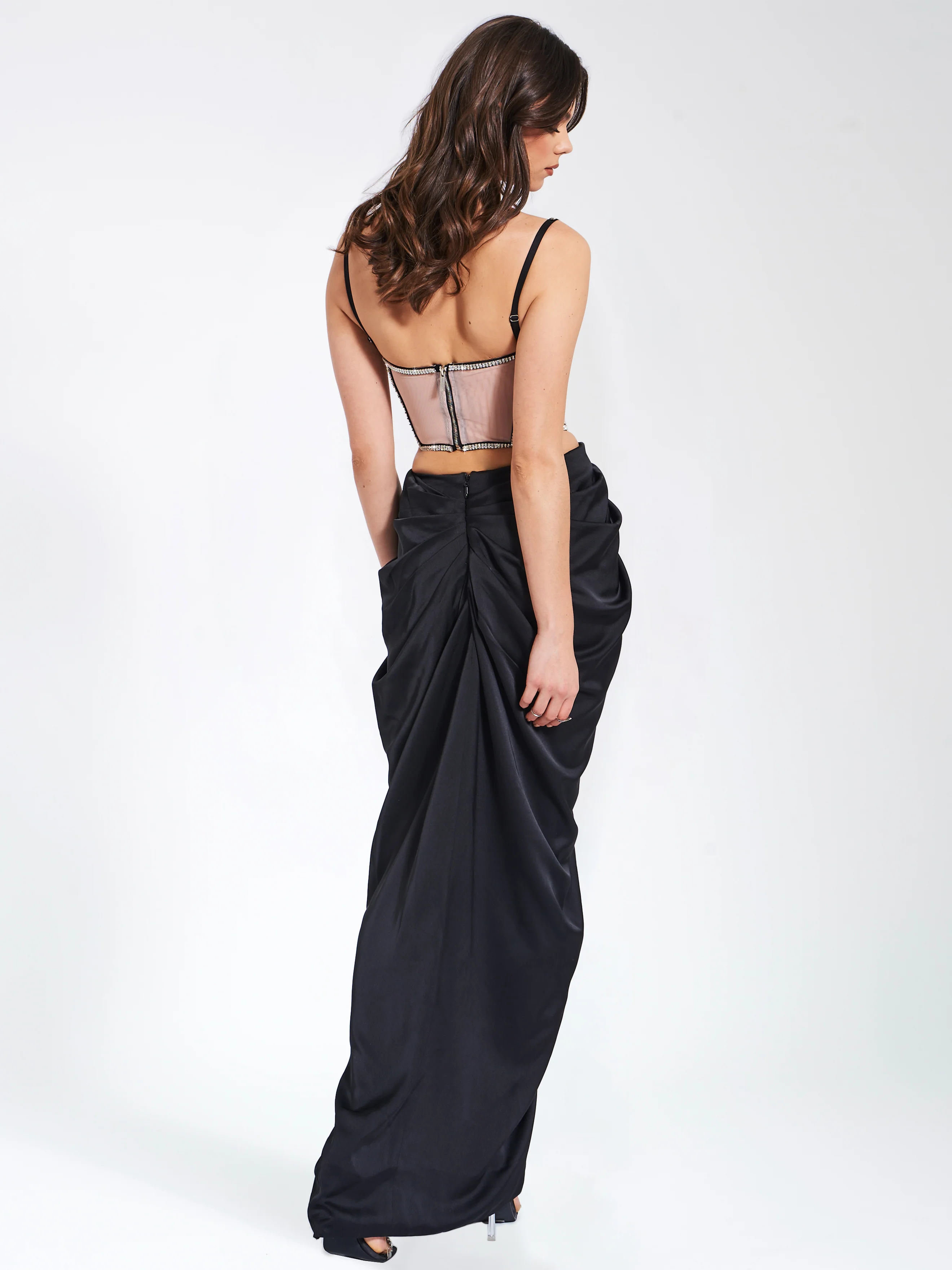 Cadence Black Satin Crystal Embellished Corset Dress - Image 9