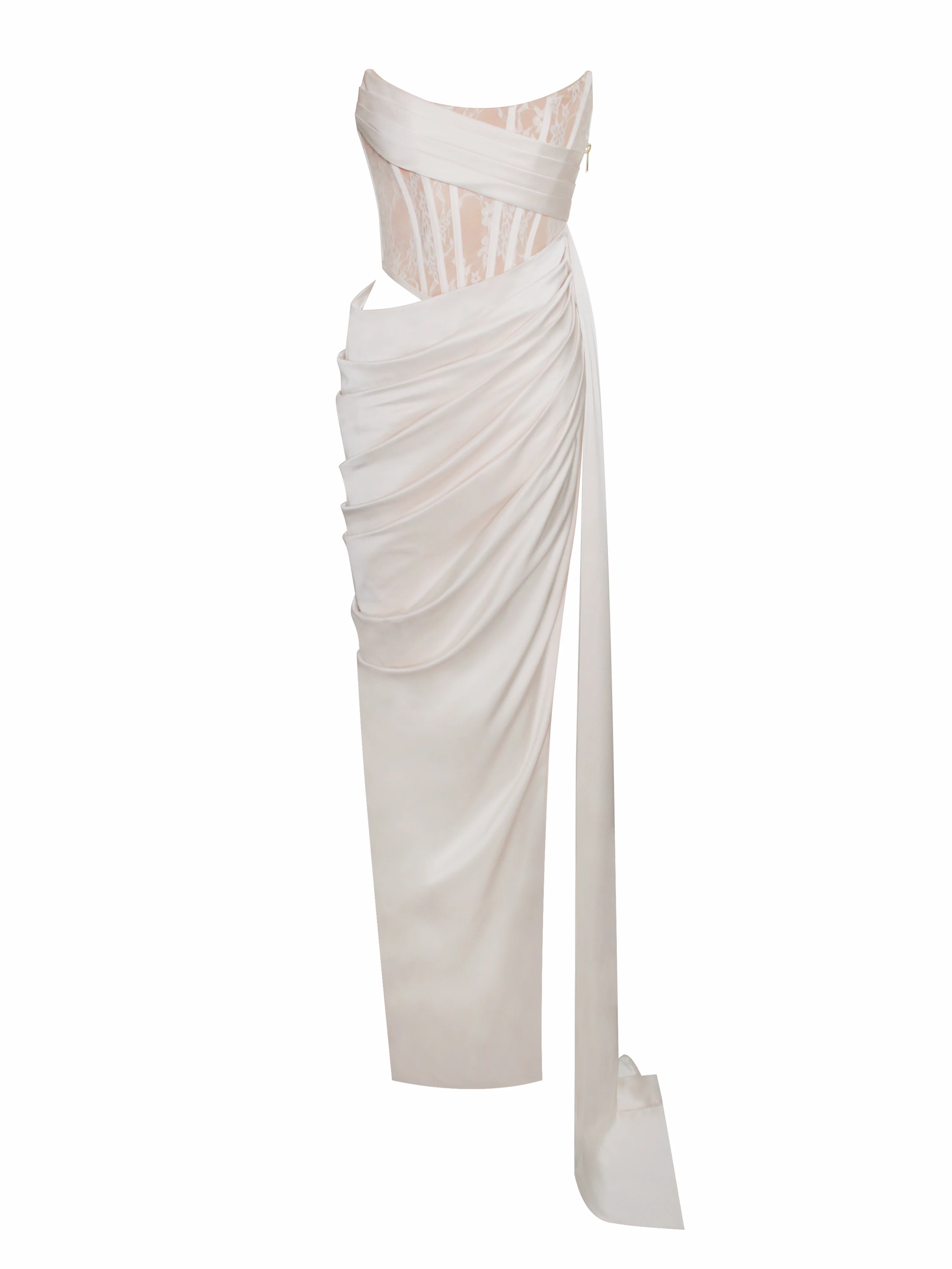 Callie Pearl White Lace Satin Corset High Slit Gown - Image 7
