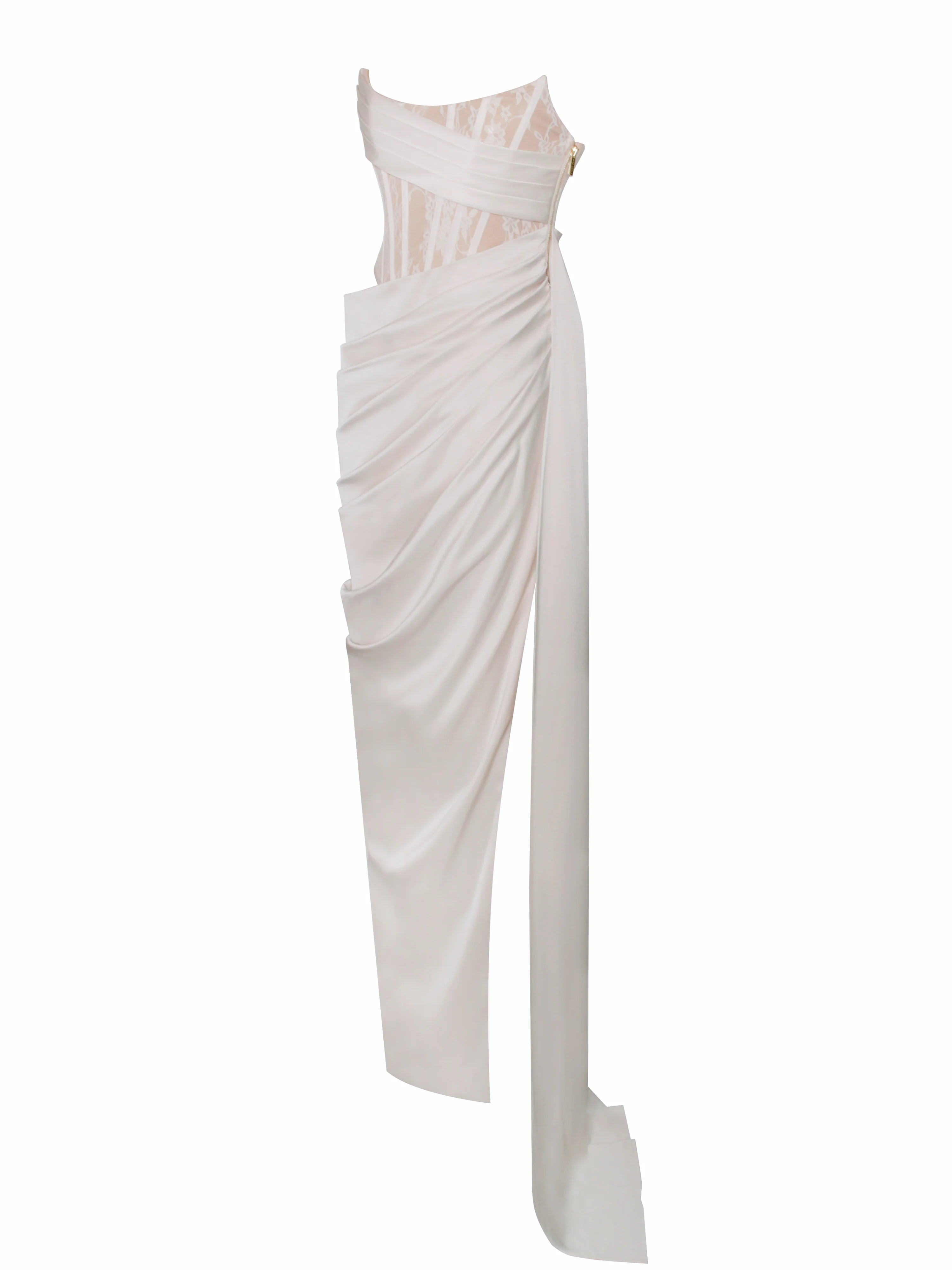 Callie Pearl White Lace Satin Corset High Slit Gown - Image 8