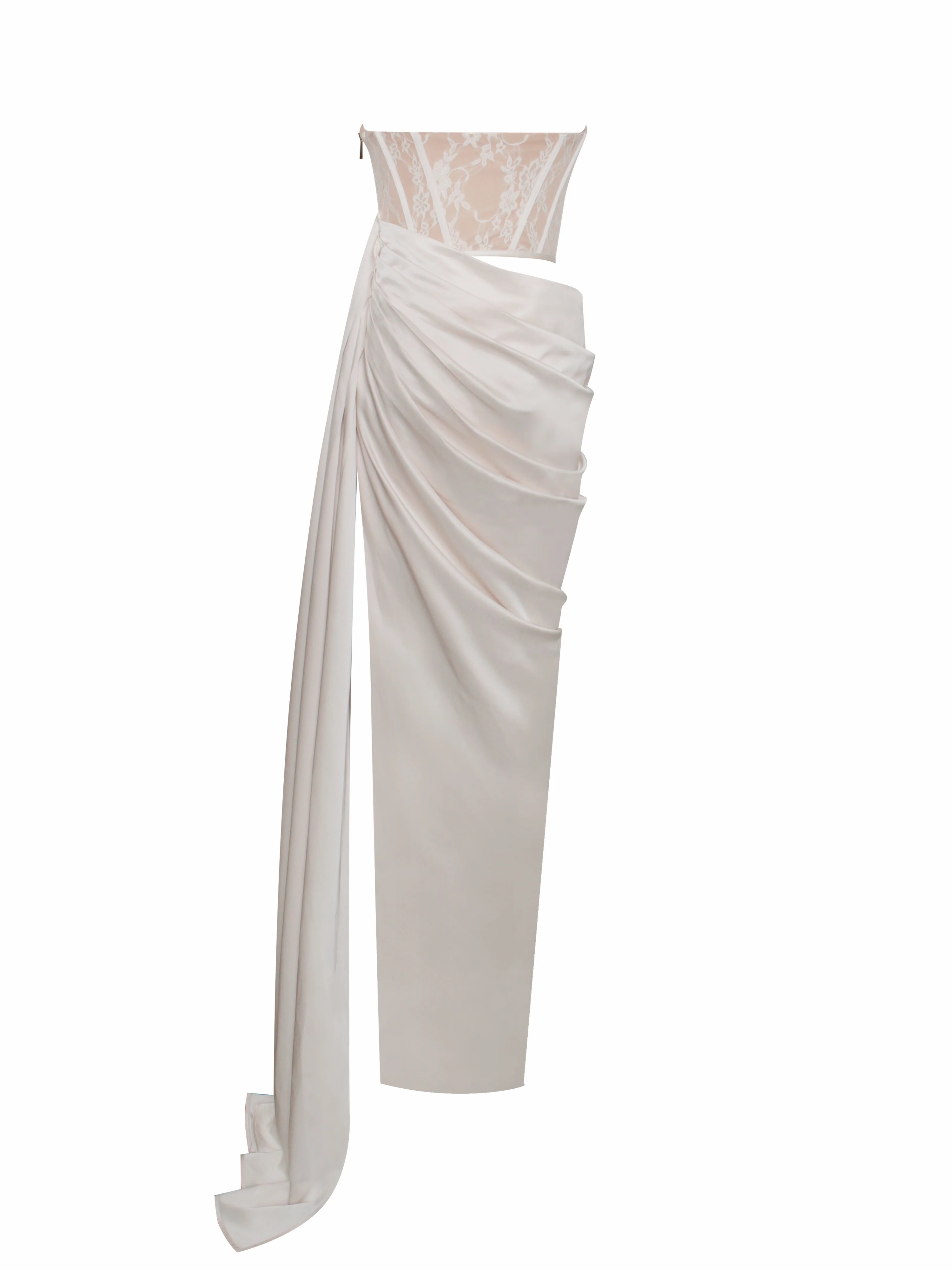 Callie Pearl White Lace Satin Corset High Slit Gown - Image 9