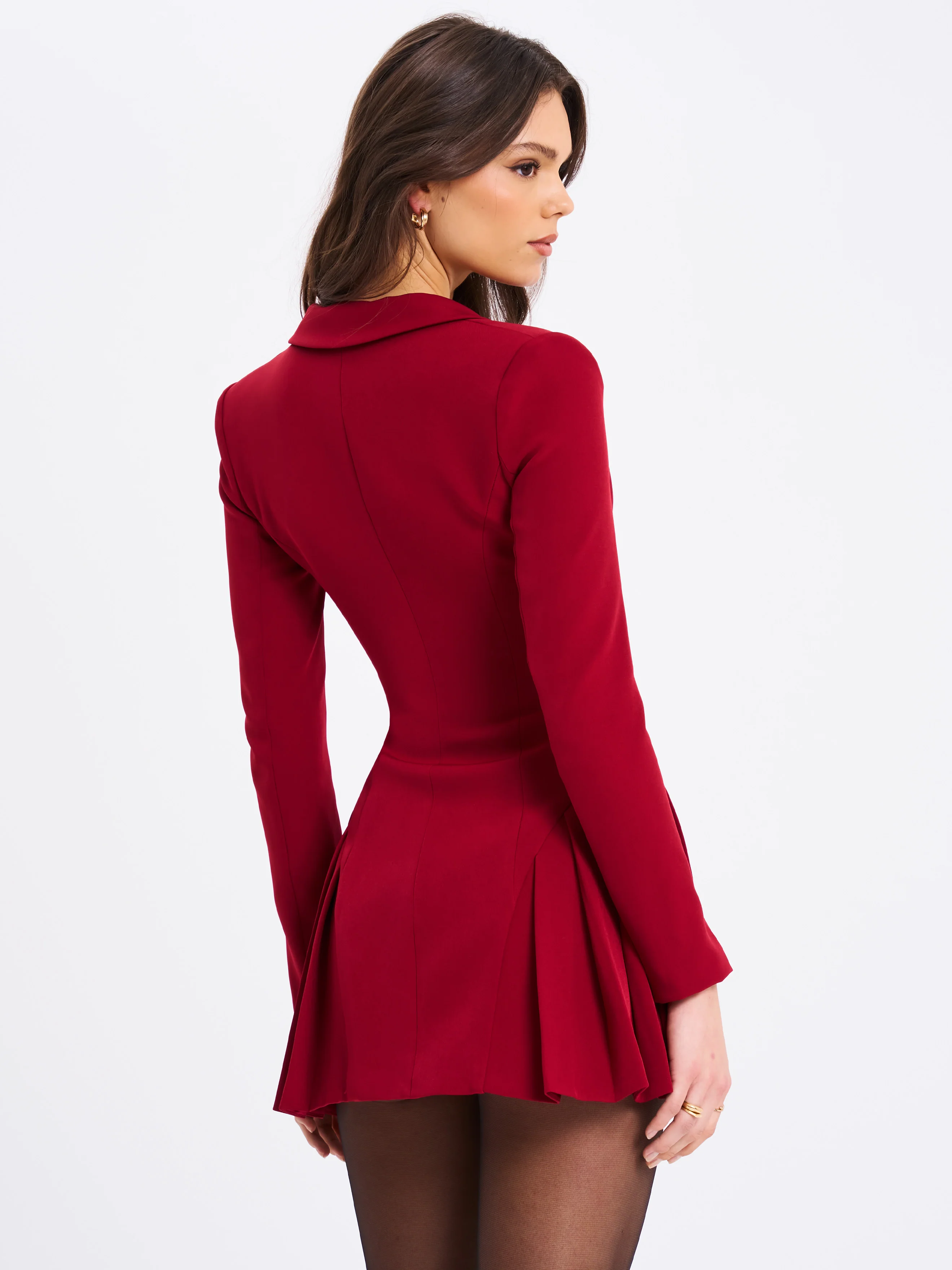 Delia Burgundy Blazer Dress with Pleated Detail - Image 8