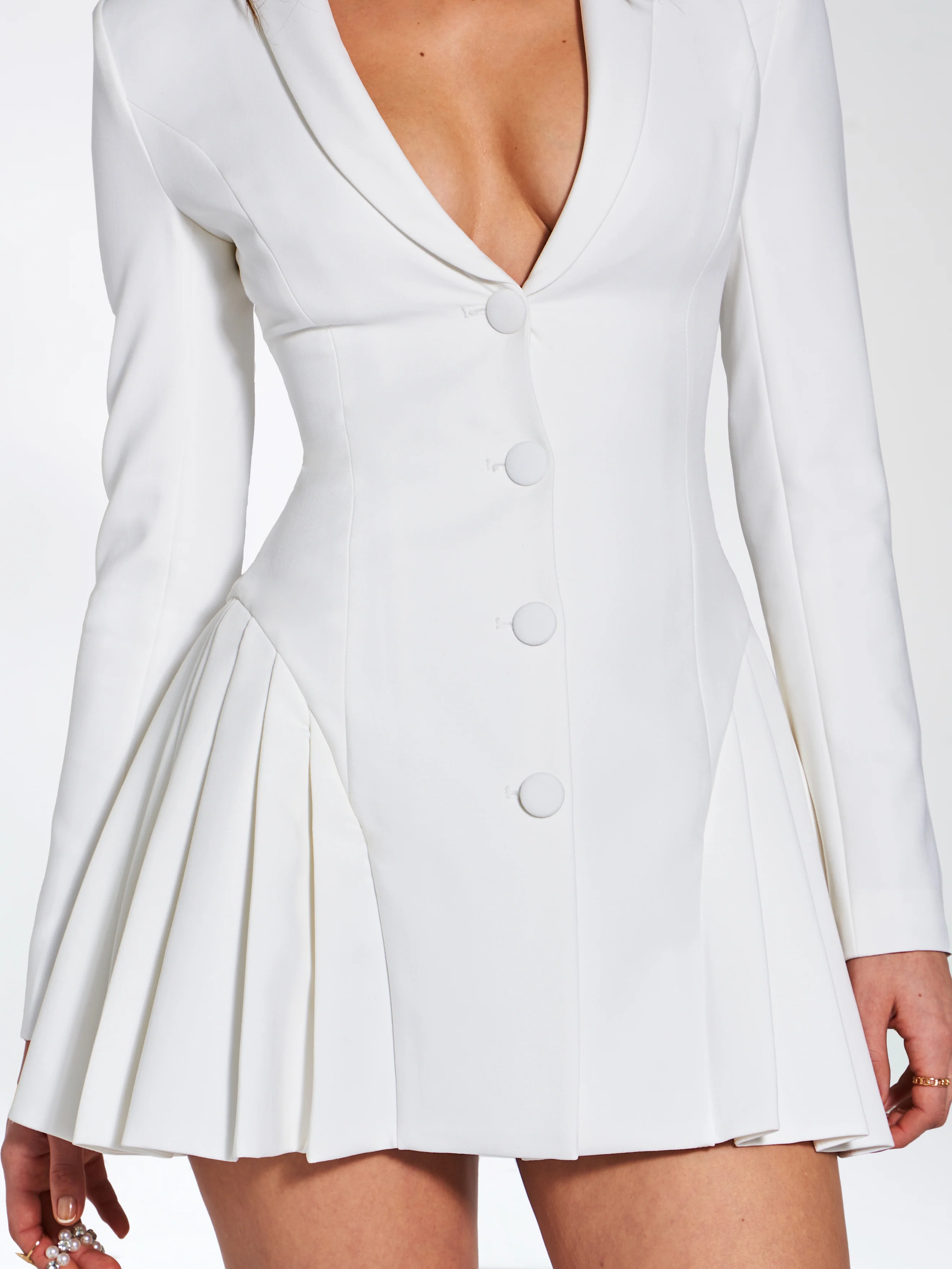 Delia White Blazer Dress with Pleated Detail - Image 10
