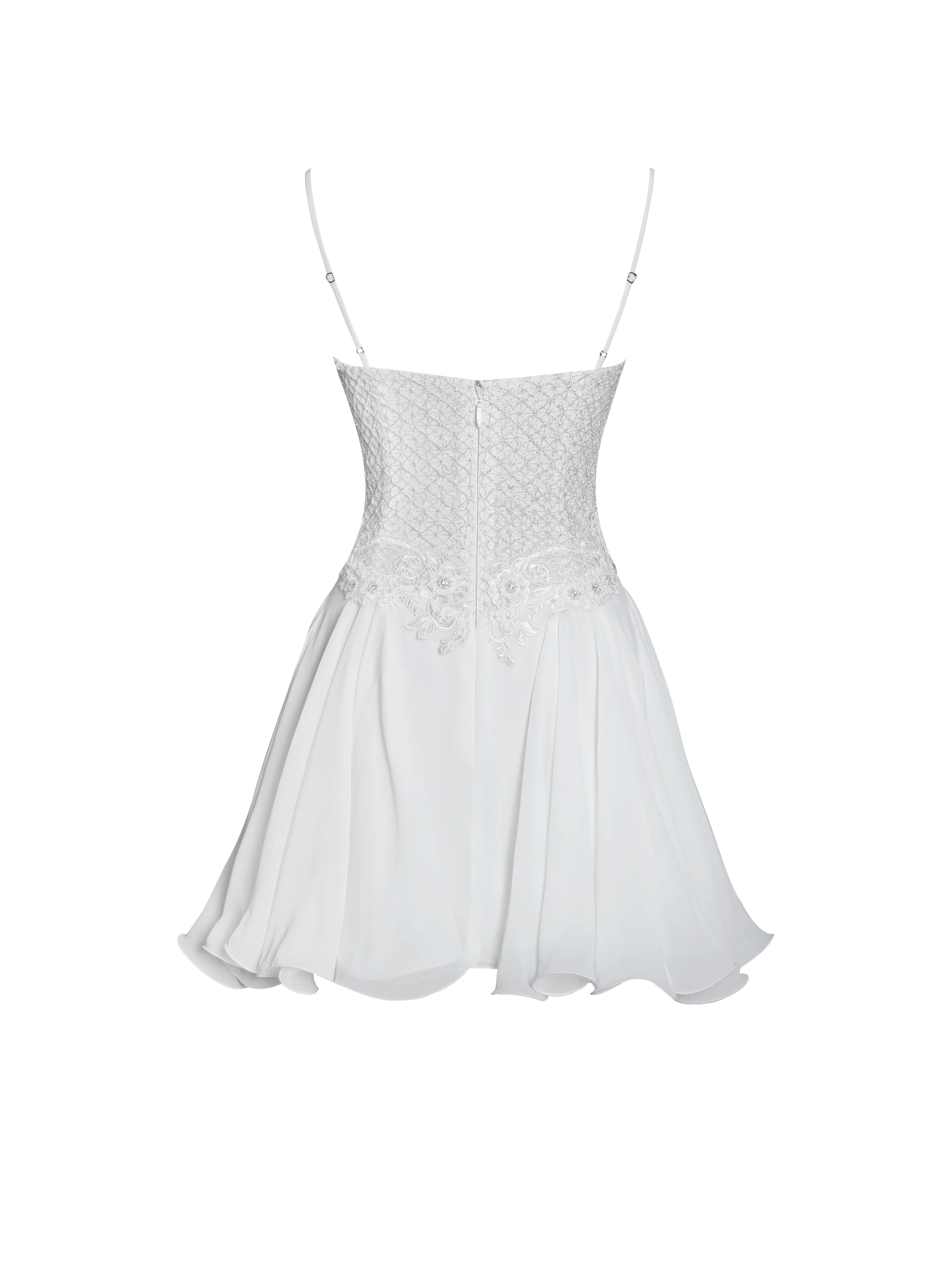 Fabiola Lace Trim Silver Net Top Mini Flare Chiffon Dress - Image 12