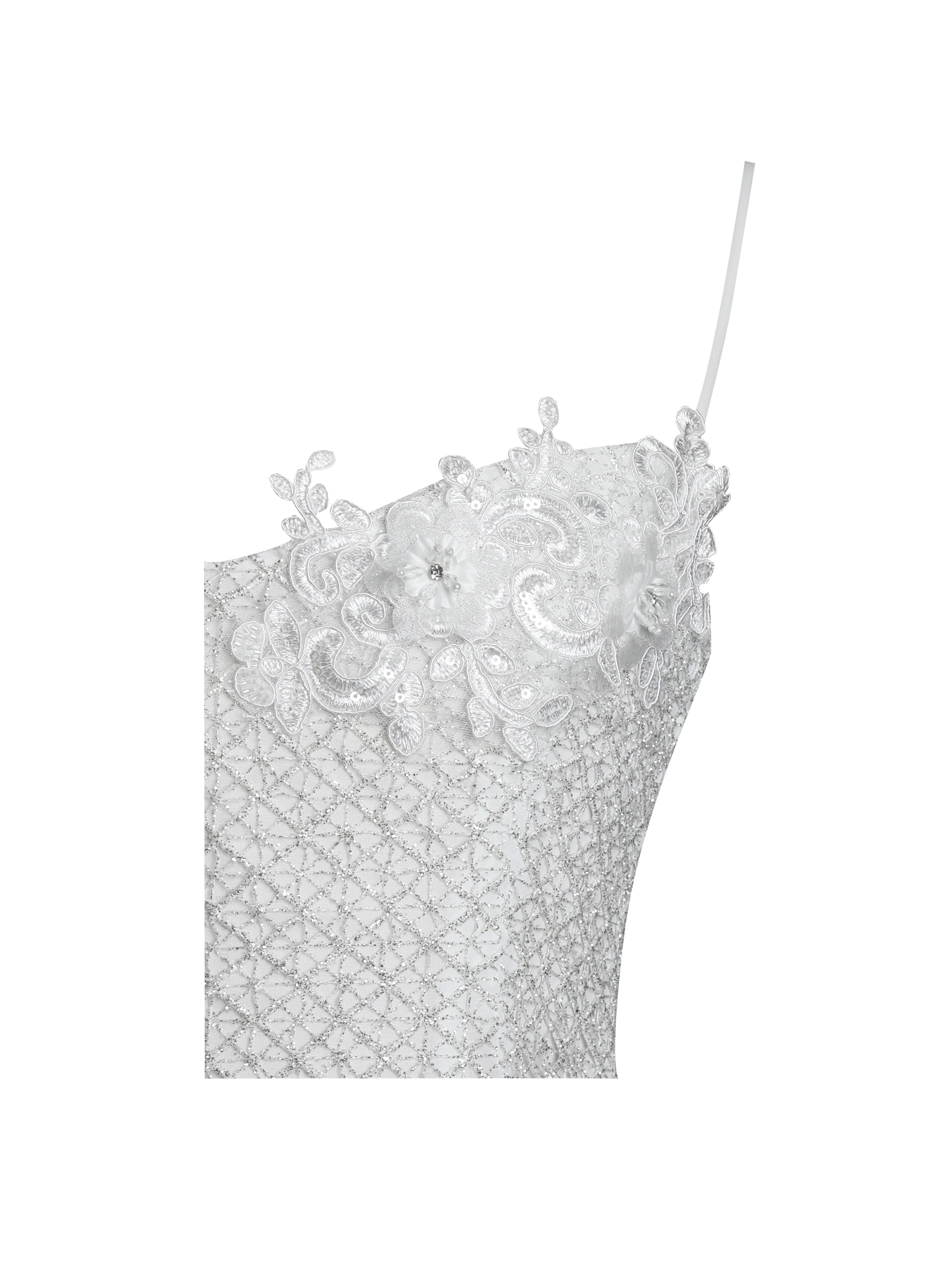 Fabiola Lace Trim Silver Net Top Mini Flare Chiffon Dress - Image 13