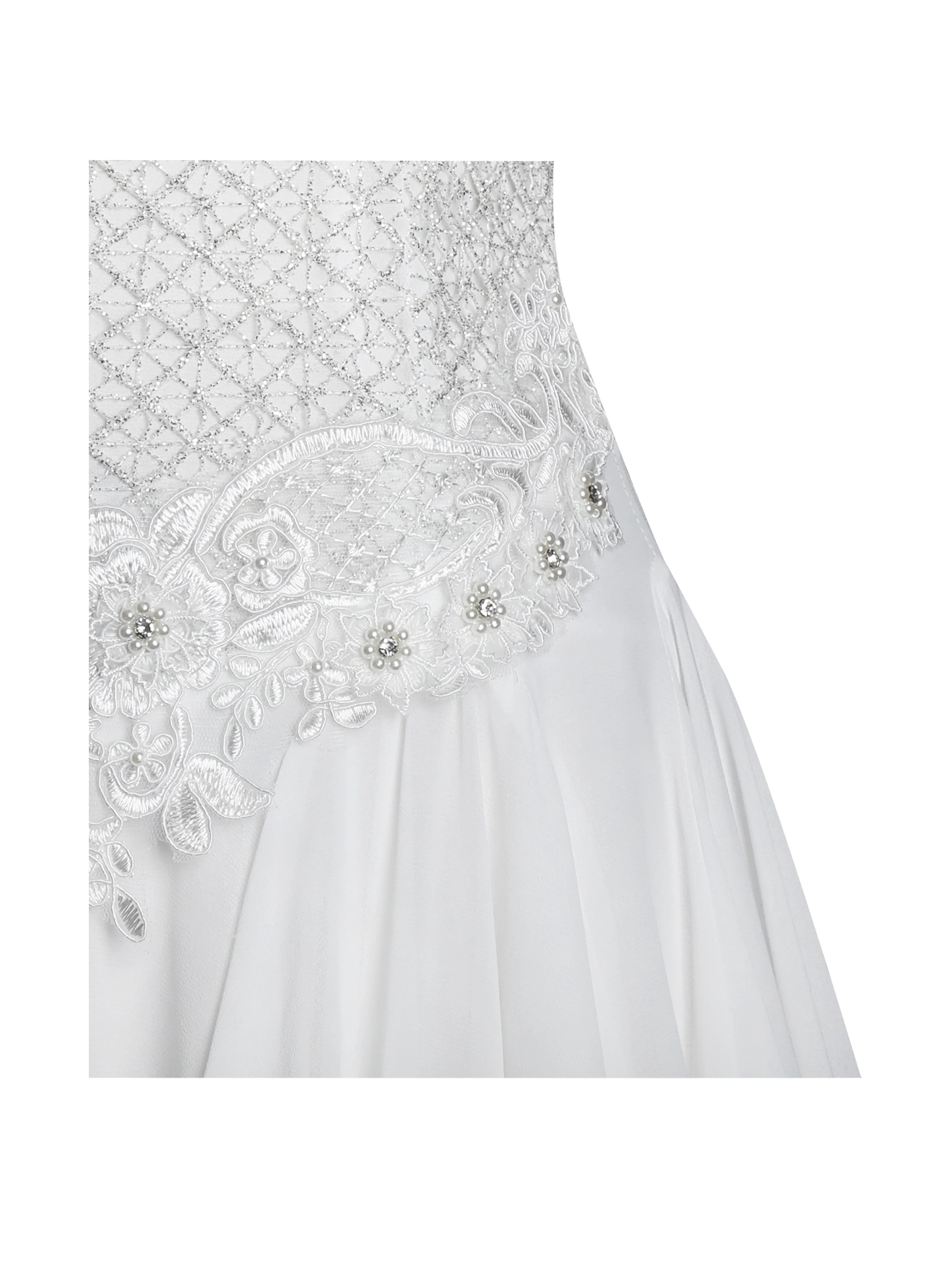 Fabiola Lace Trim Silver Net Top Mini Flare Chiffon Dress - Image 14