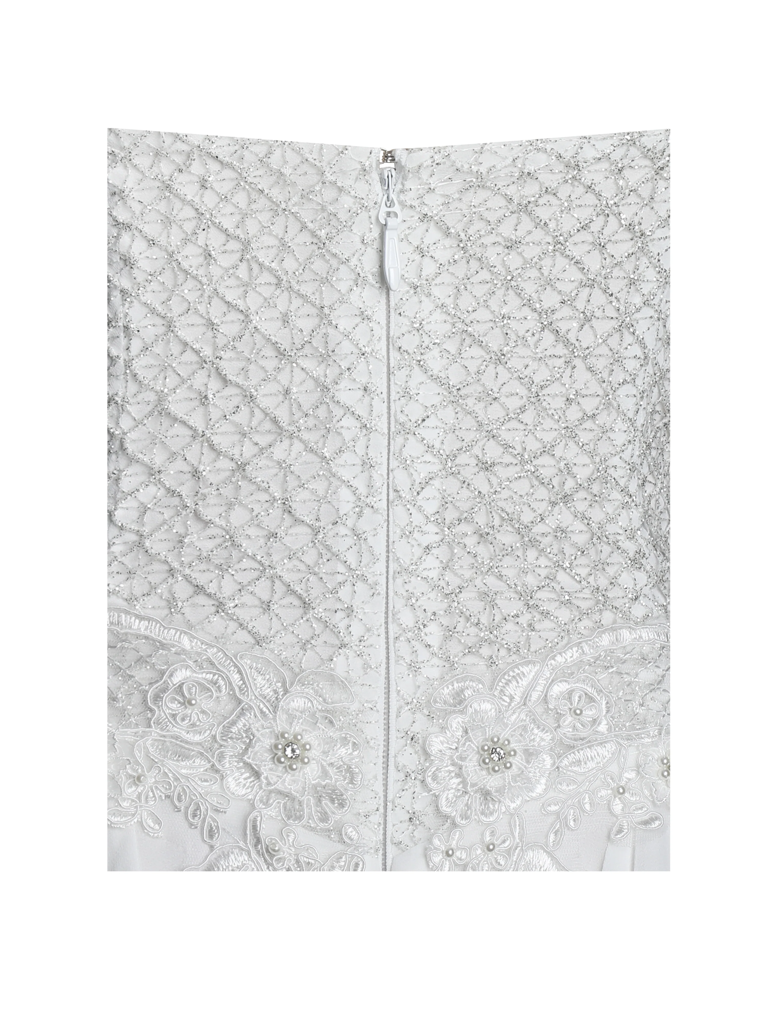 Fabiola Lace Trim Silver Net Top Mini Flare Chiffon Dress - Image 15