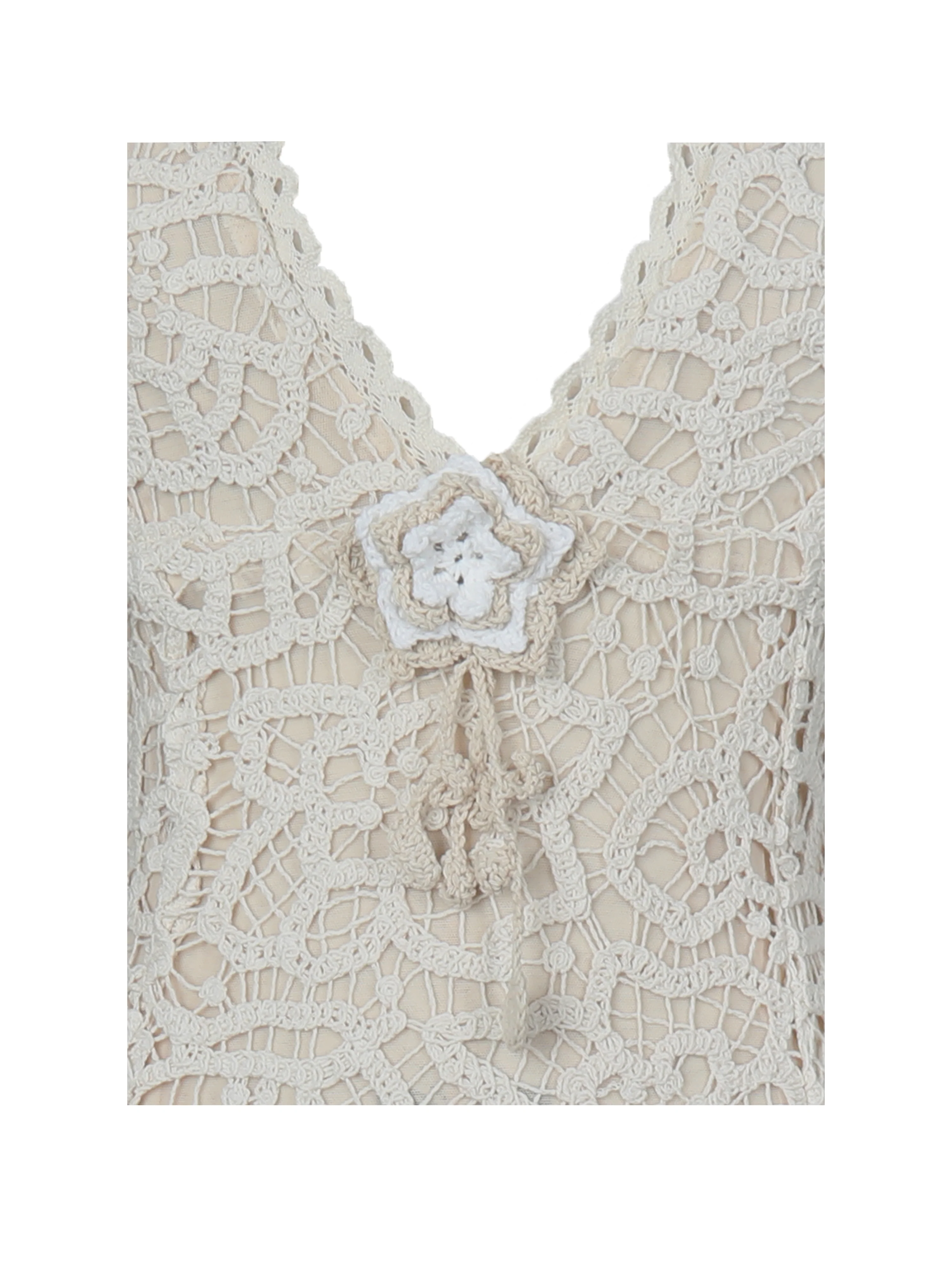 Faelyn Off-White Double Fringe Crochet Halter Maxi Dress - Image 14