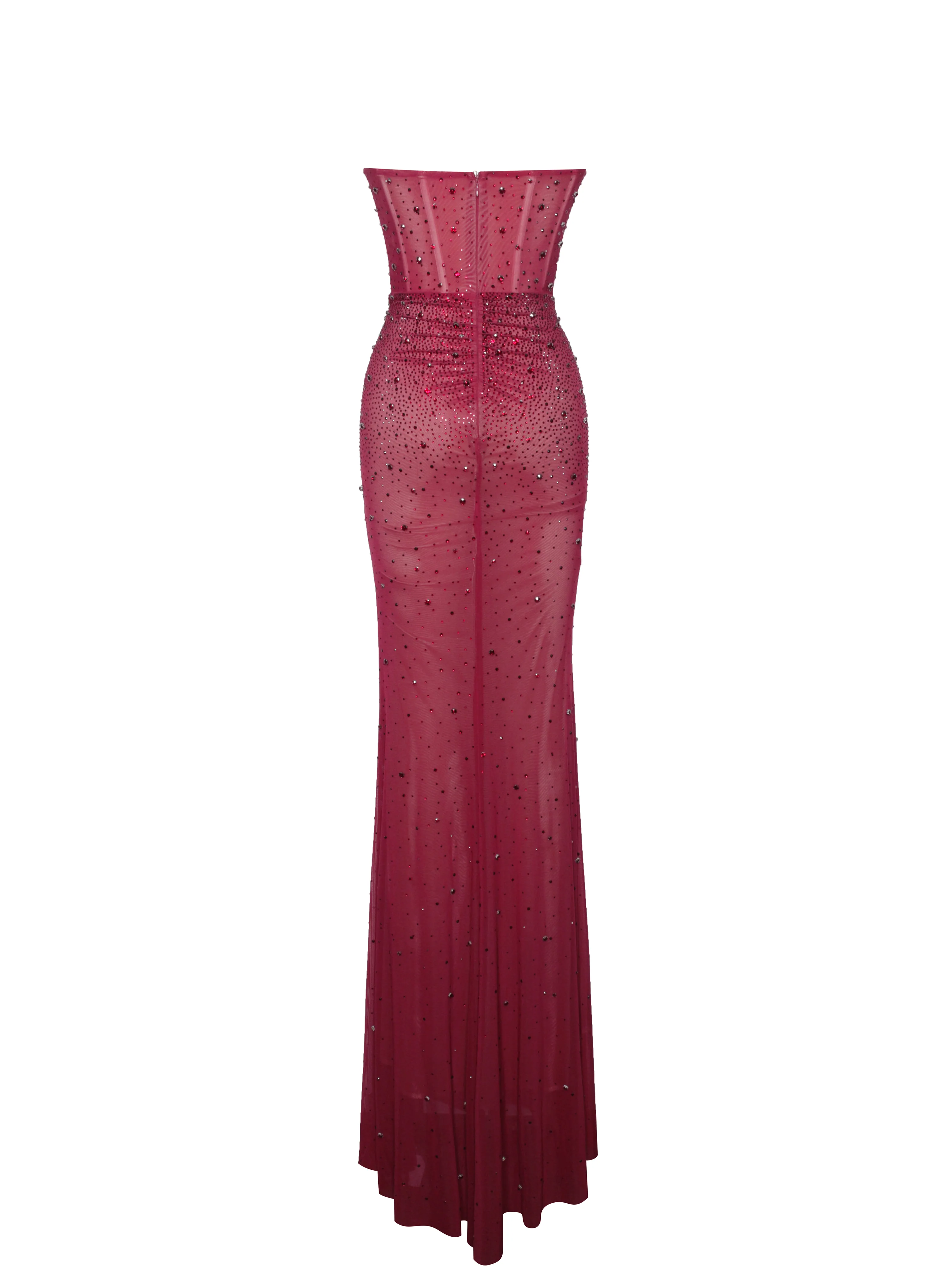 Fatima Burgundy Crystal Sleeveless Corset Mermaid Maxi Dress - Image 10