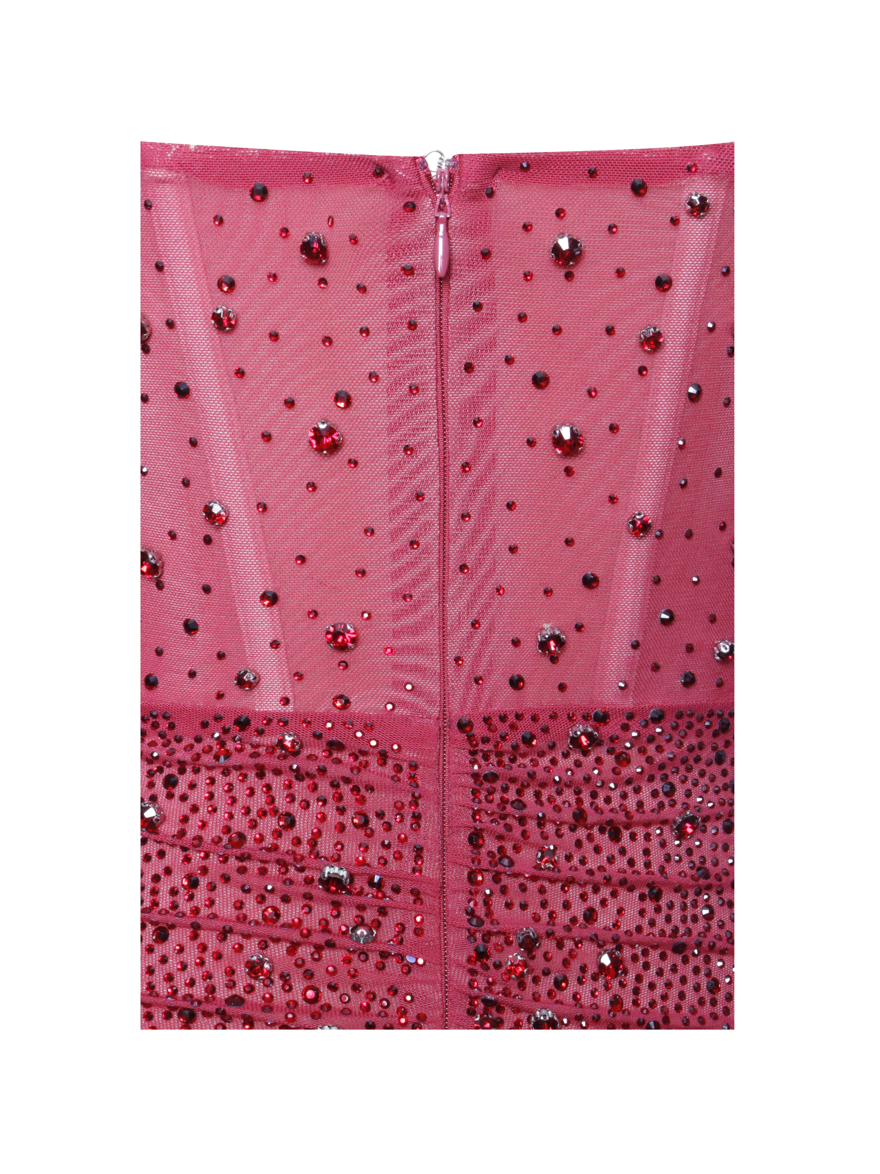 Fatima Burgundy Crystal Sleeveless Corset Mermaid Maxi Dress - Image 12