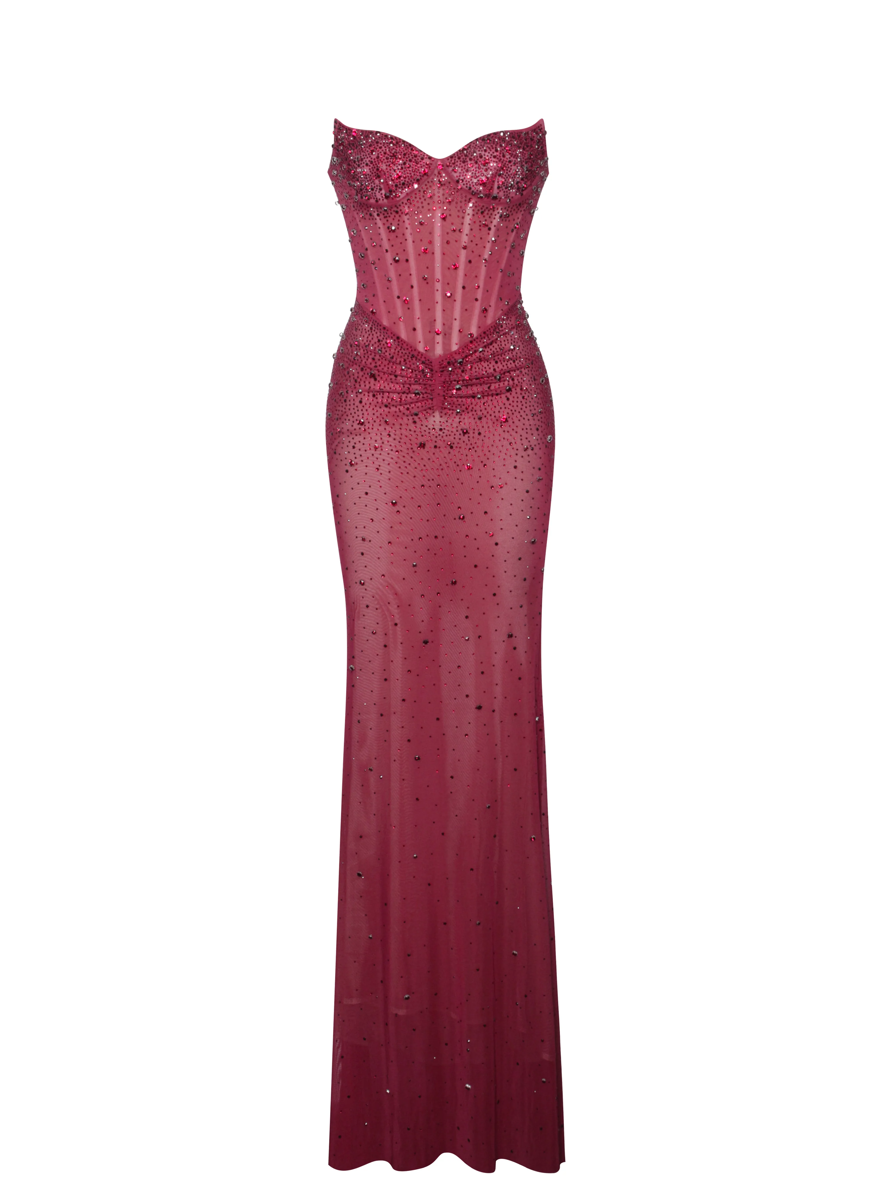 Fatima Burgundy Crystal Sleeveless Corset Mermaid Maxi Dress - Image 8