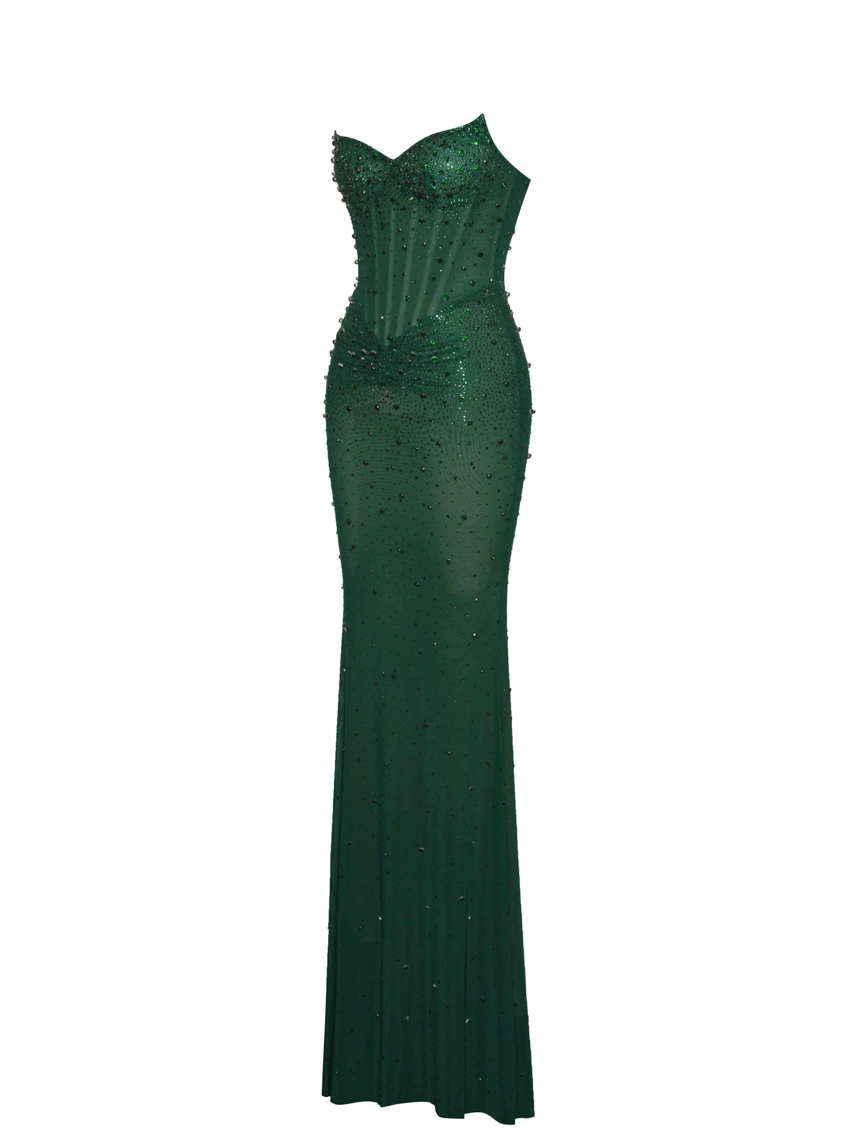 Fatima Green Crystal Sleeveless Corset Mermaid Maxi Dress - Image 10
