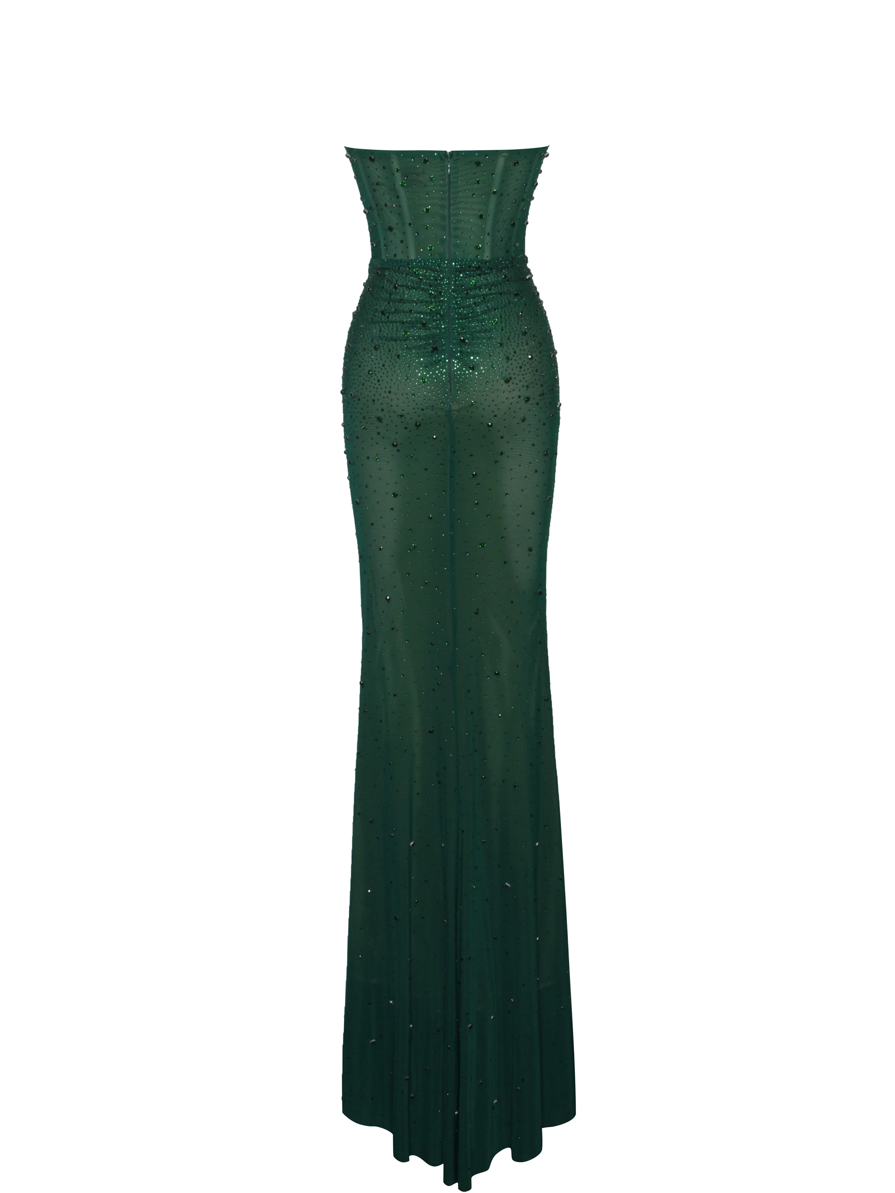 Fatima Green Crystal Sleeveless Corset Mermaid Maxi Dress - Image 11