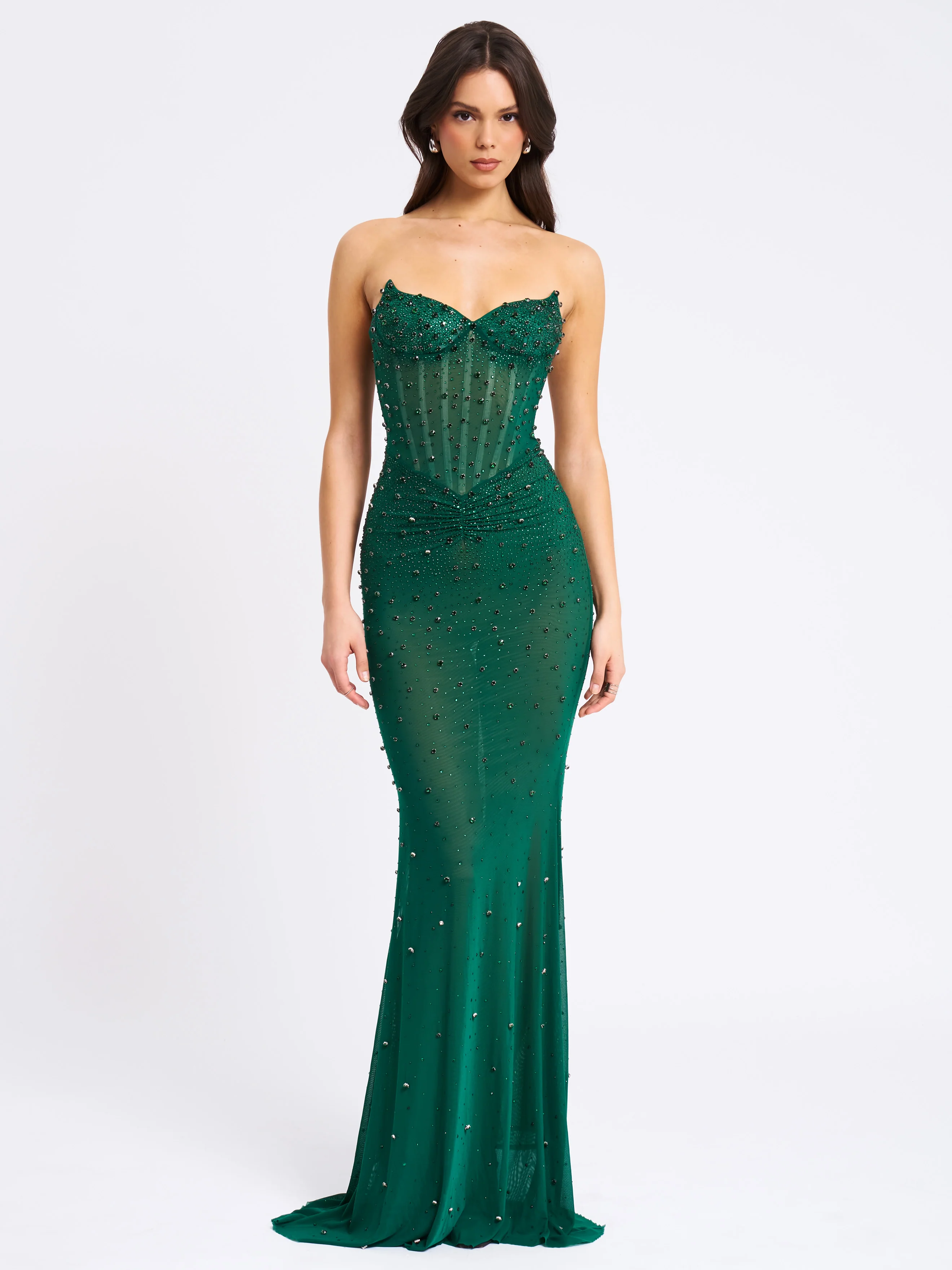 Fatima Green Crystal Sleeveless Corset Mermaid Maxi Dress - Image 3
