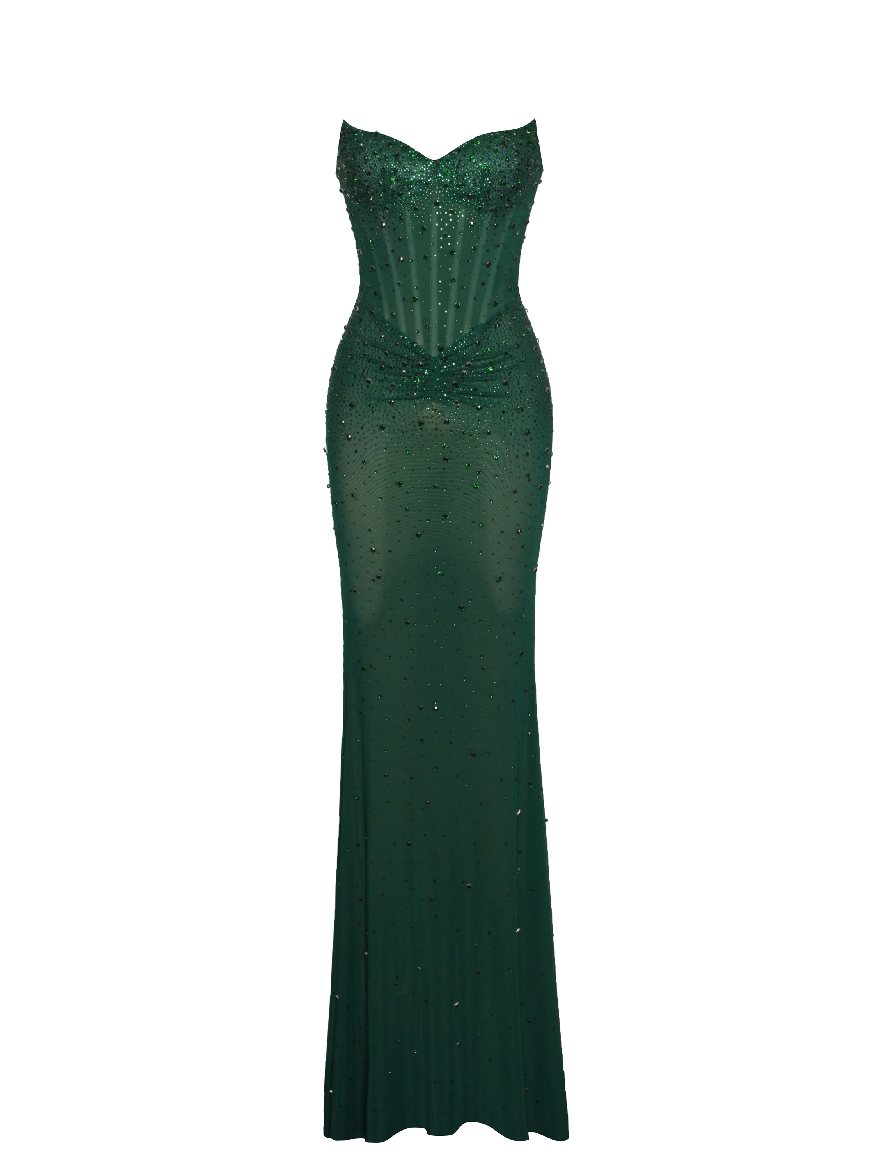 Fatima Green Crystal Sleeveless Corset Mermaid Maxi Dress - Image 9