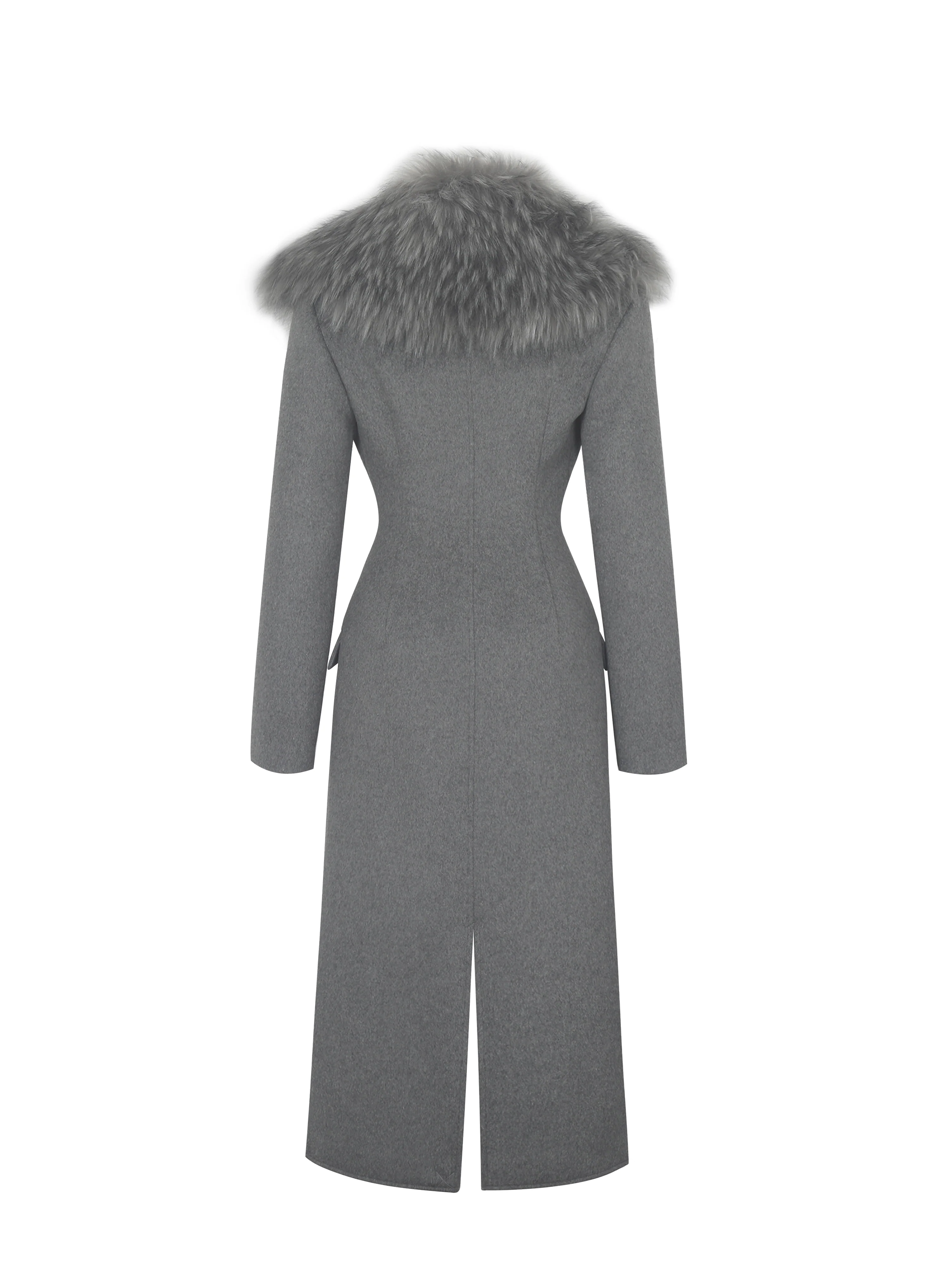 Faye Grey Wool Blend Single-Breasted Coat with Removable Faux Fur Collar - Image 12