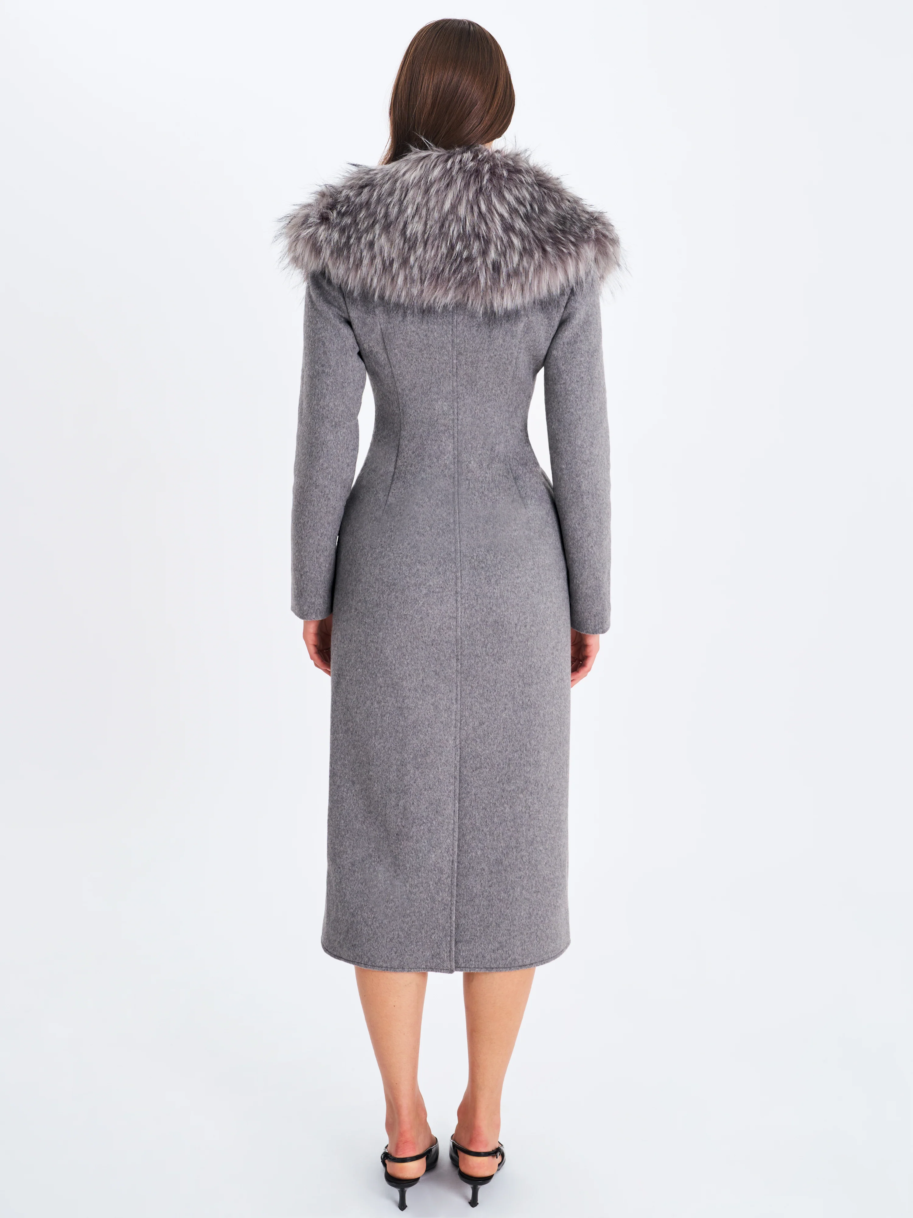 Faye Grey Wool Blend Single-Breasted Coat with Removable Faux Fur Collar - Image 8