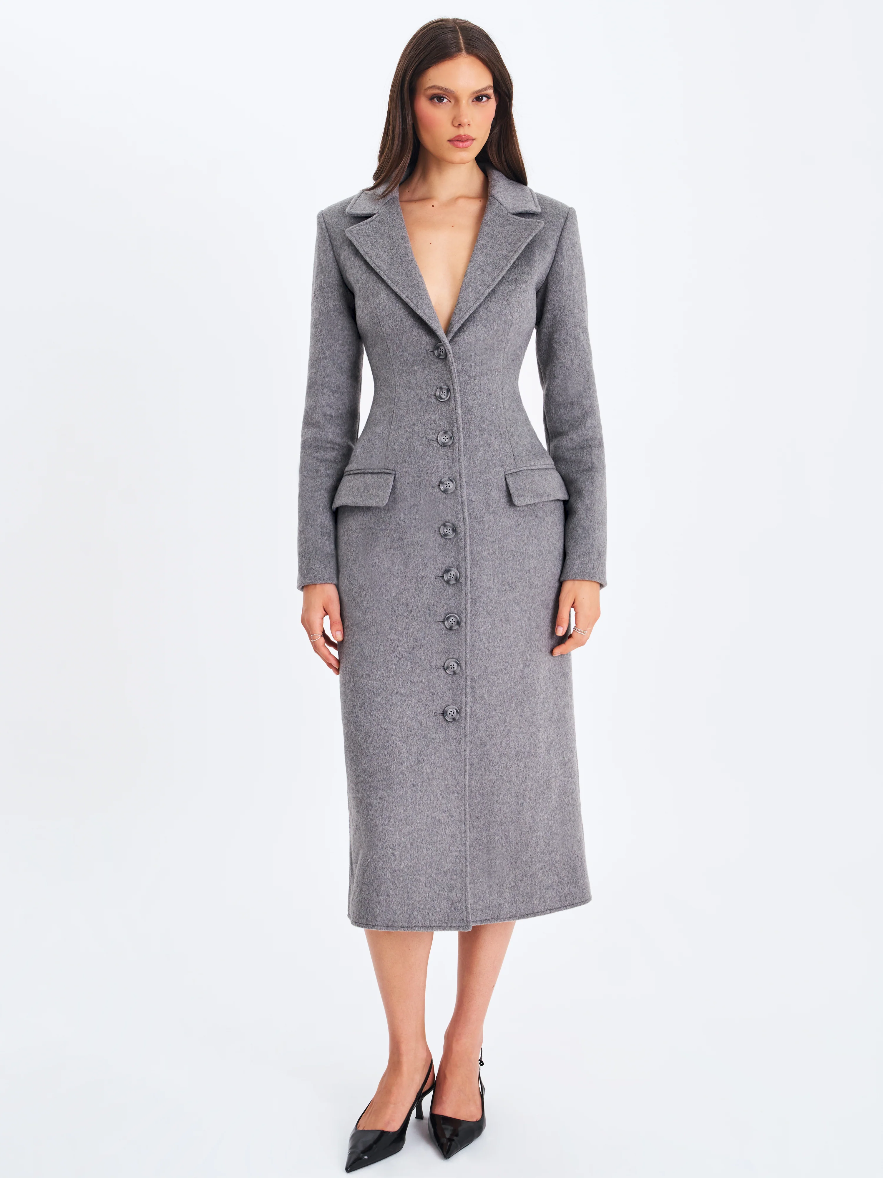 Faye Grey Wool Blend Single-Breasted Coat with Removable Faux Fur Collar - Image 9