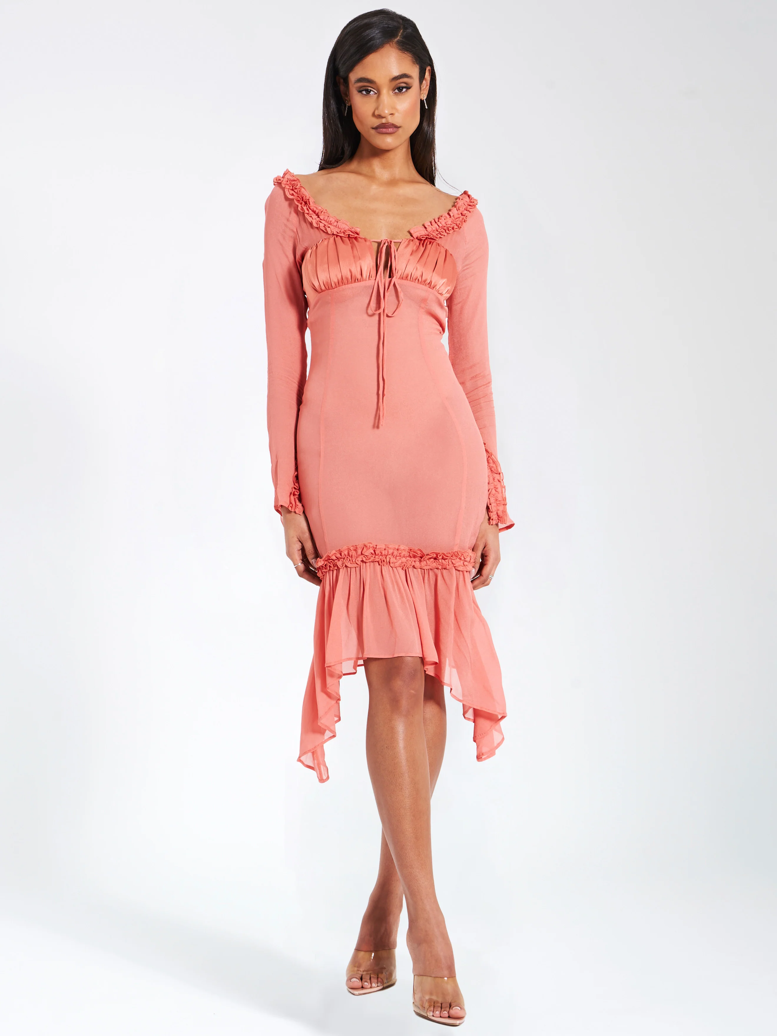 Fiorella Rosy Mauve Satin Rayon Midi Dress - Image 5