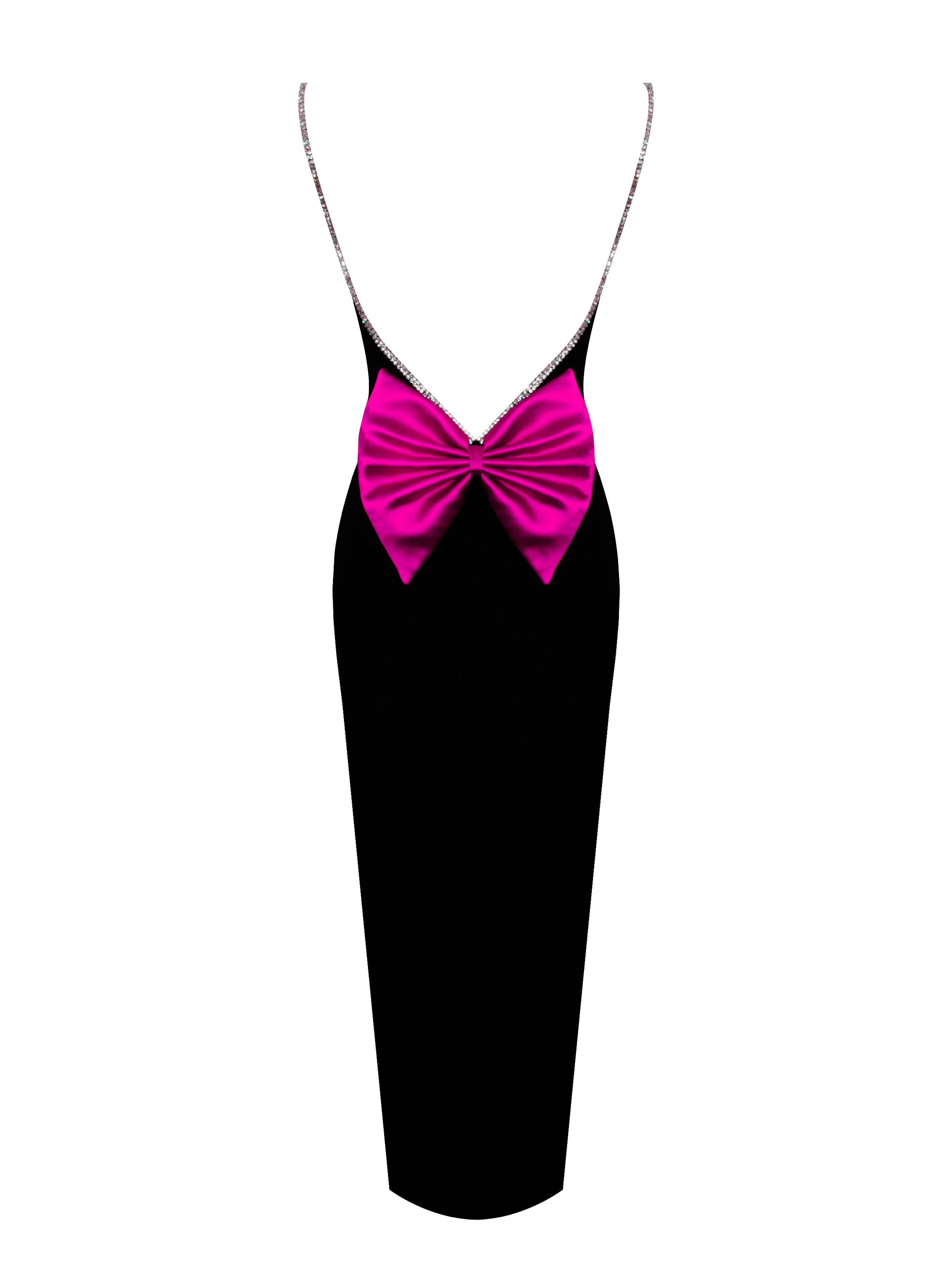 Flore Black Crystal Straps Backless Gown With Bow - Image 11