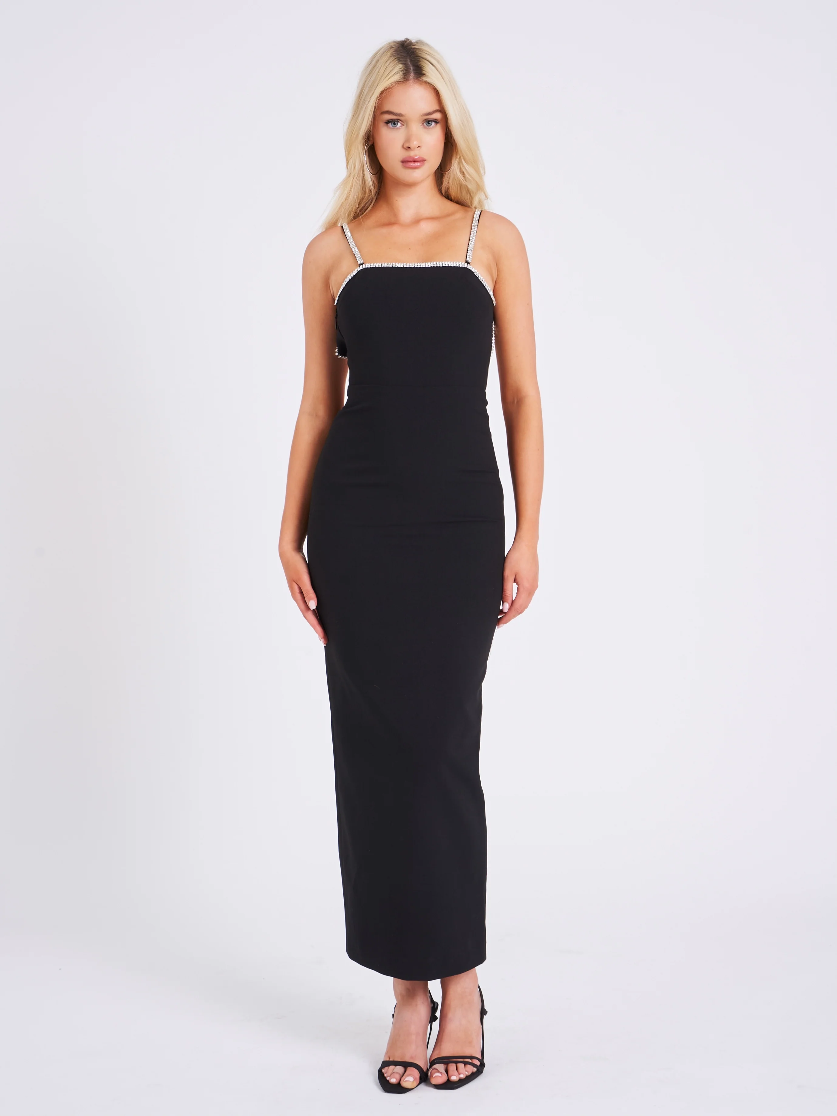 Flore Black Crystal Straps Backless Gown With Bow - Image 4