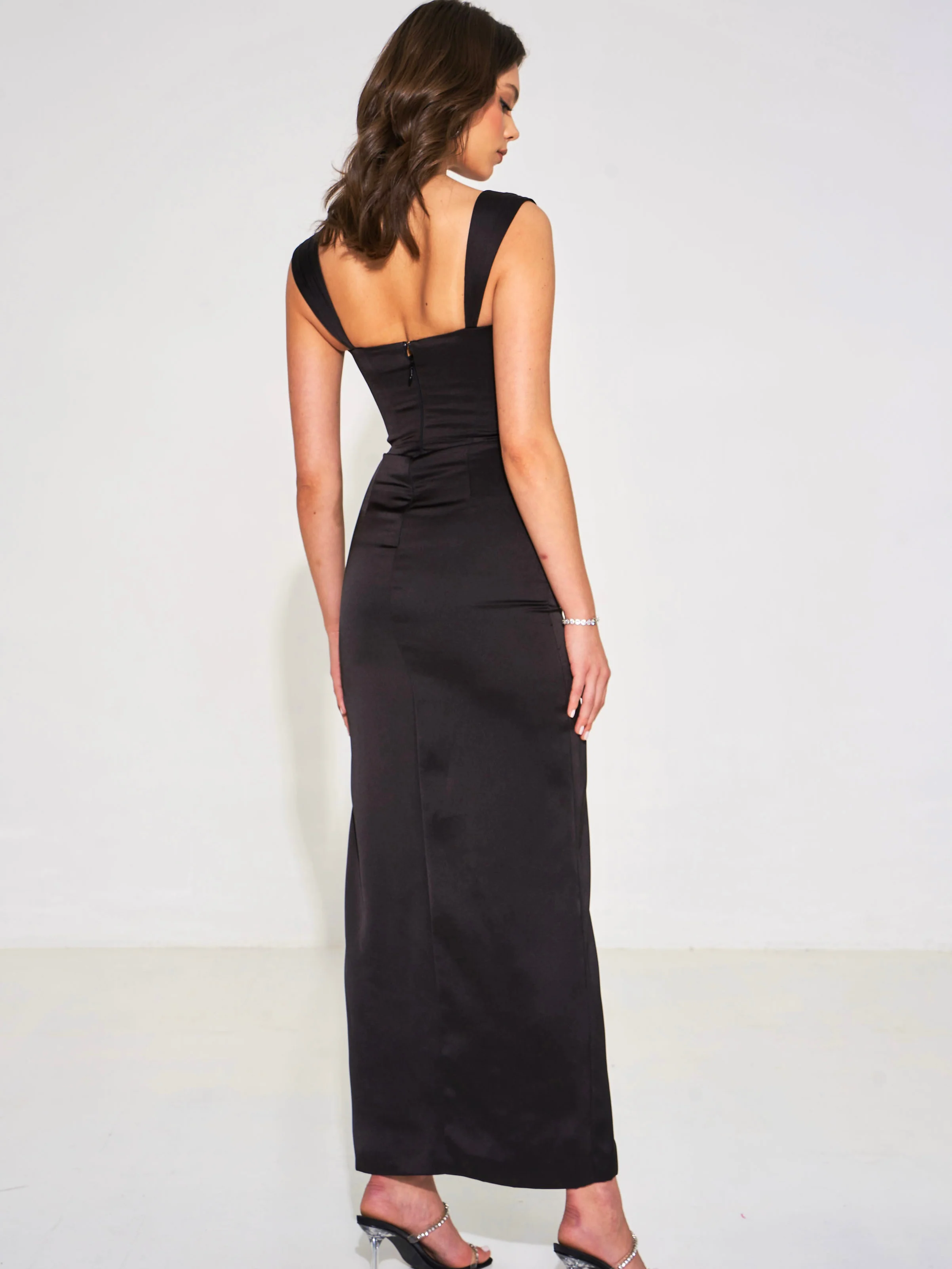 Freddie Black Lace Satin Maxi Corset Dress - Image 6