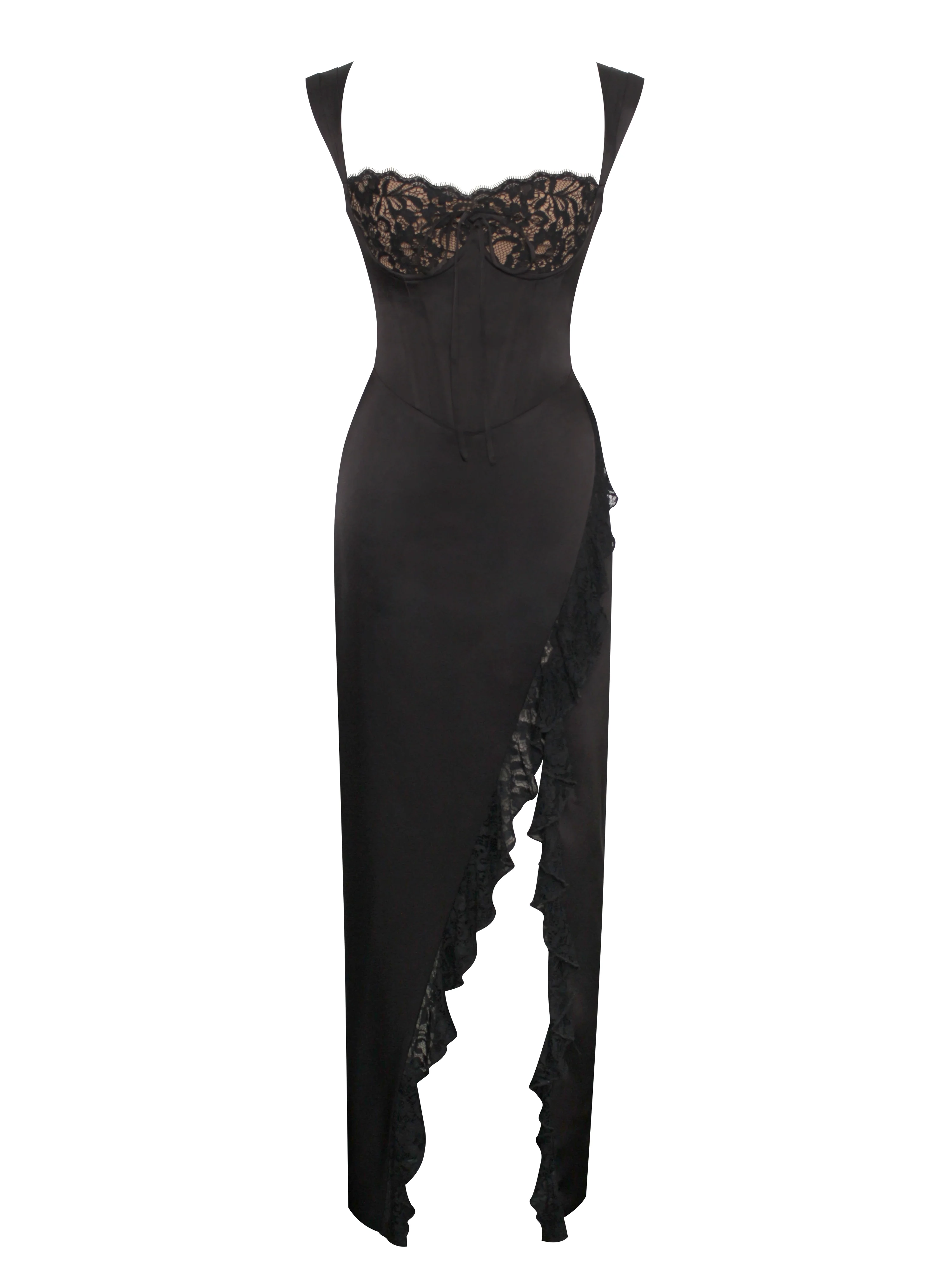 Freddie Black Lace Satin Maxi Corset Dress - Image 7