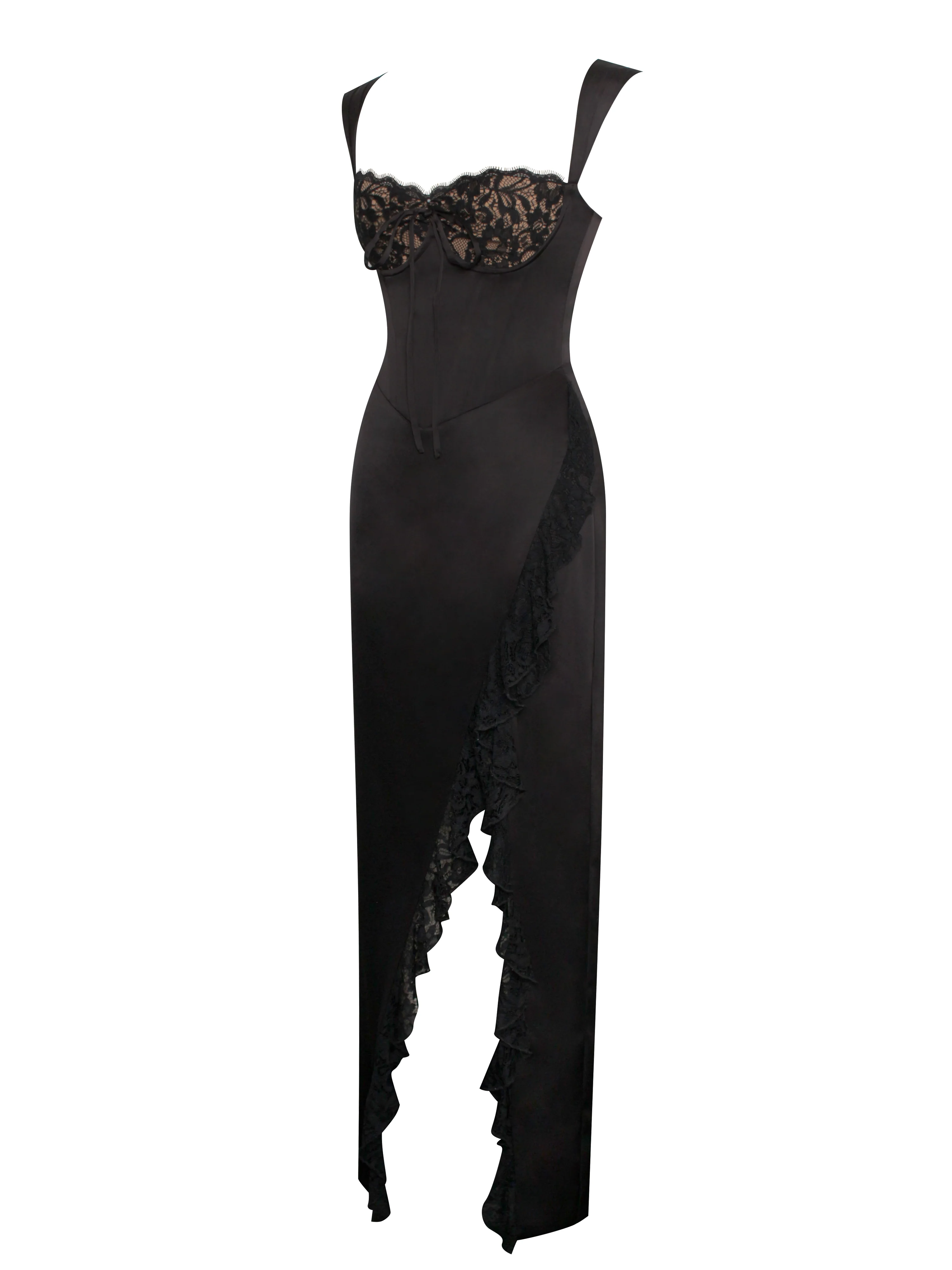 Freddie Black Lace Satin Maxi Corset Dress - Image 8