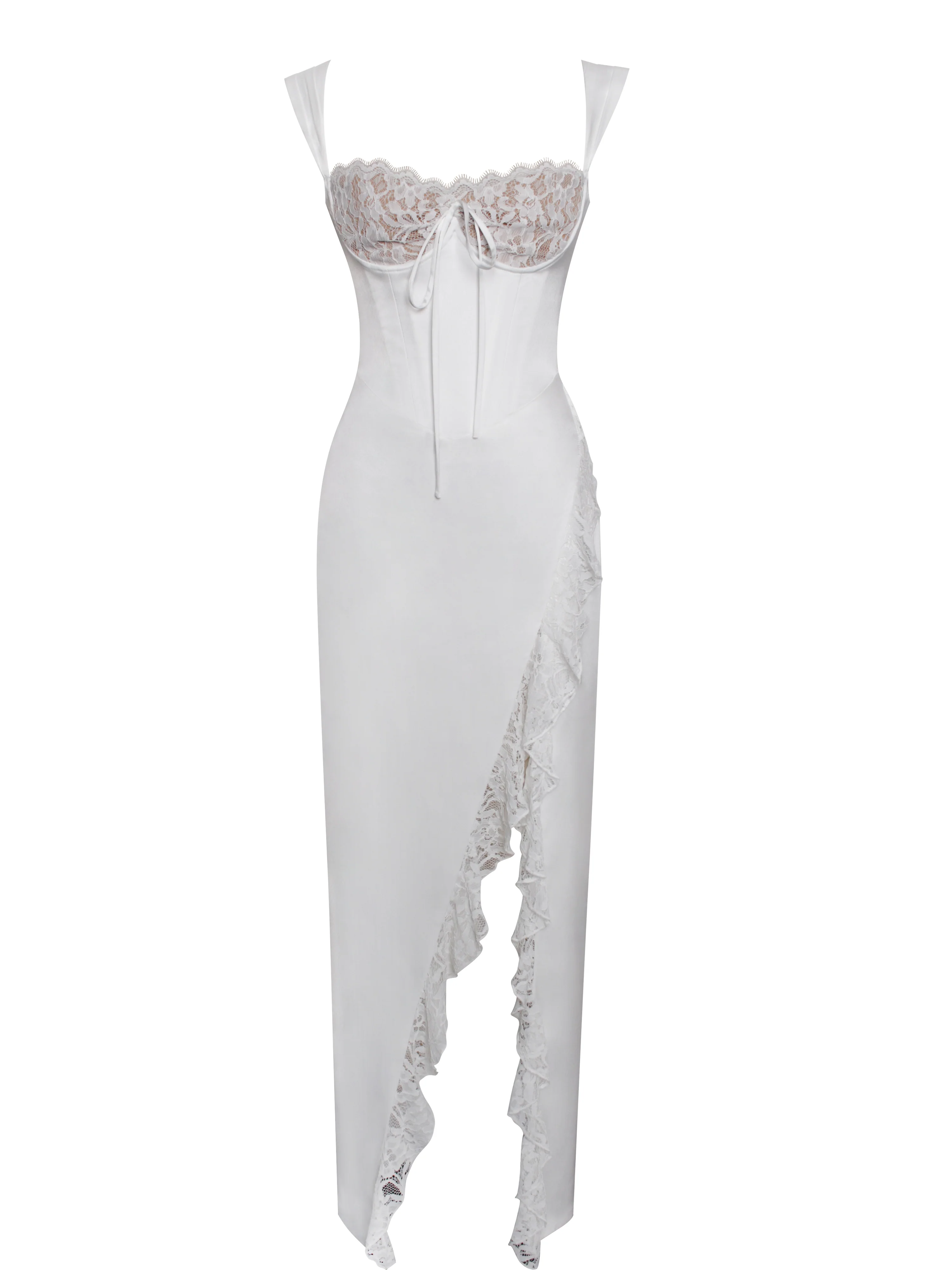 Freddie White Lace Satin Maxi Corset Dress - Image 11