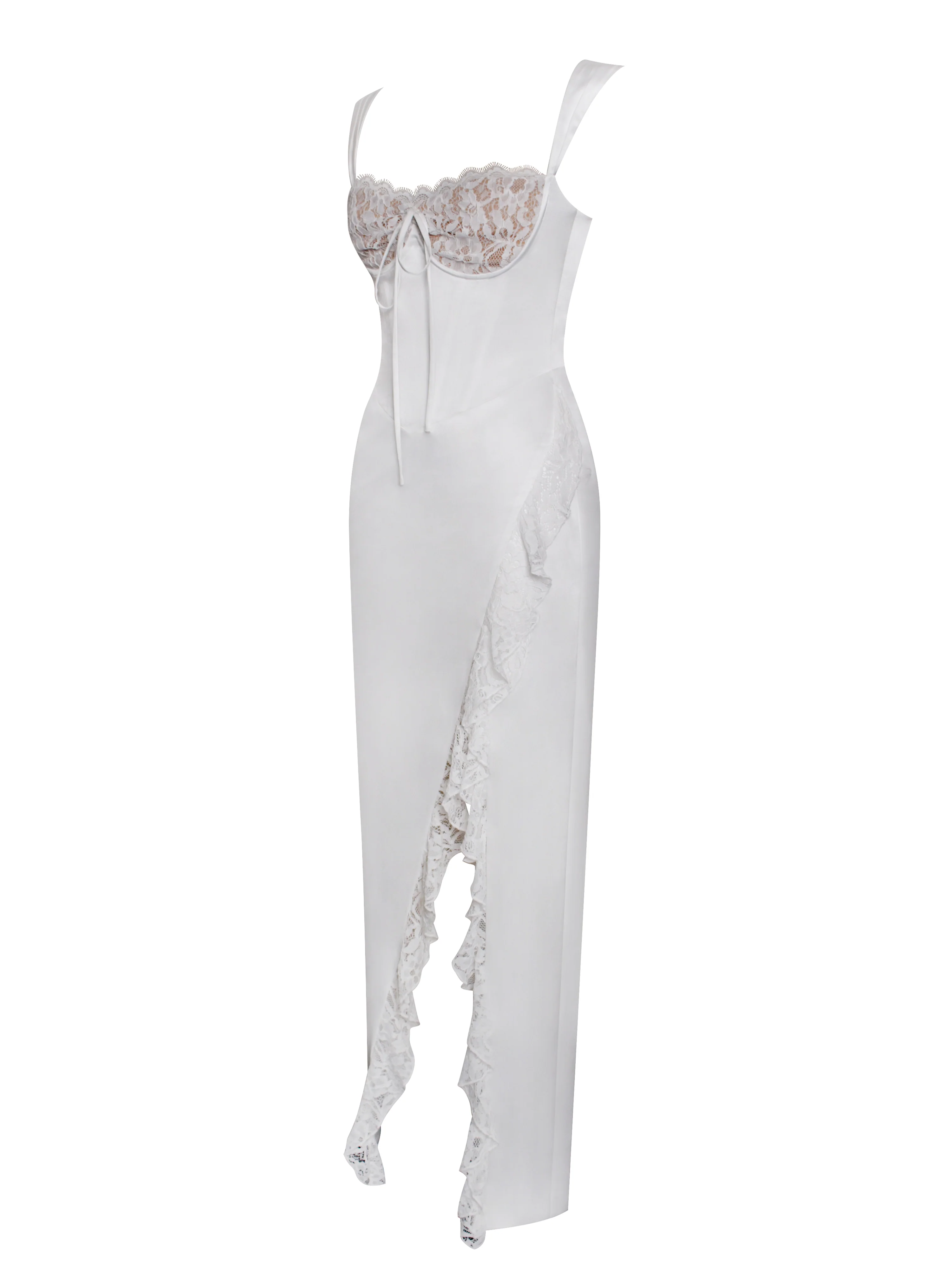 Freddie White Lace Satin Maxi Corset Dress - Image 12