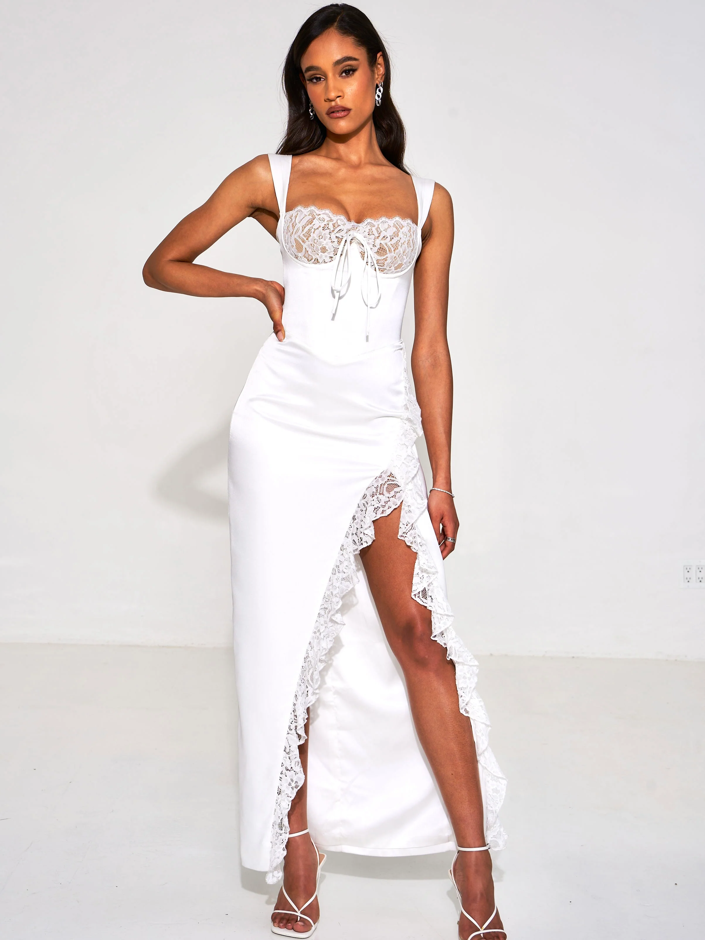 Freddie White Lace Satin Maxi Corset Dress - Image 3