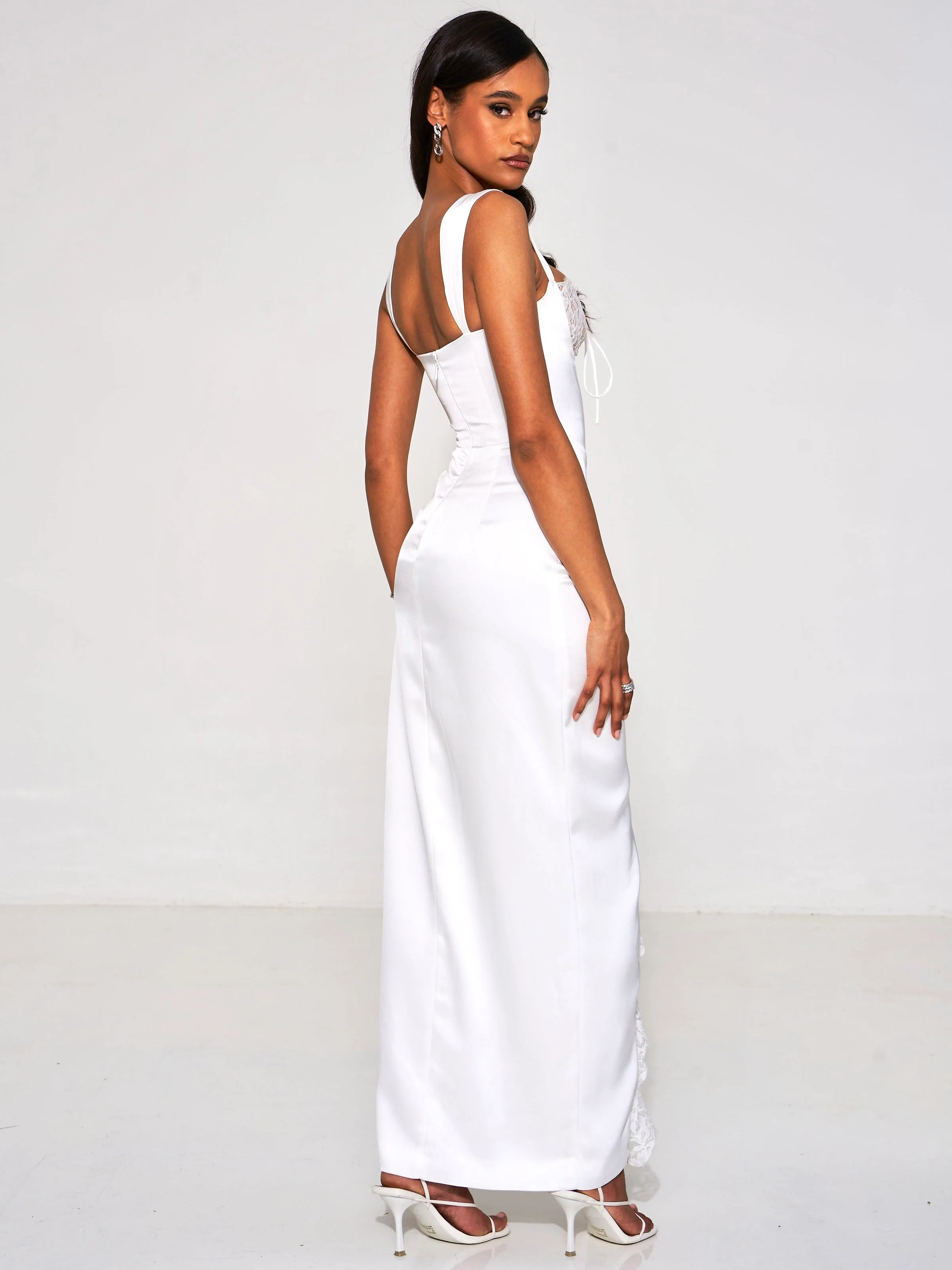 Freddie White Lace Satin Maxi Corset Dress - Image 6