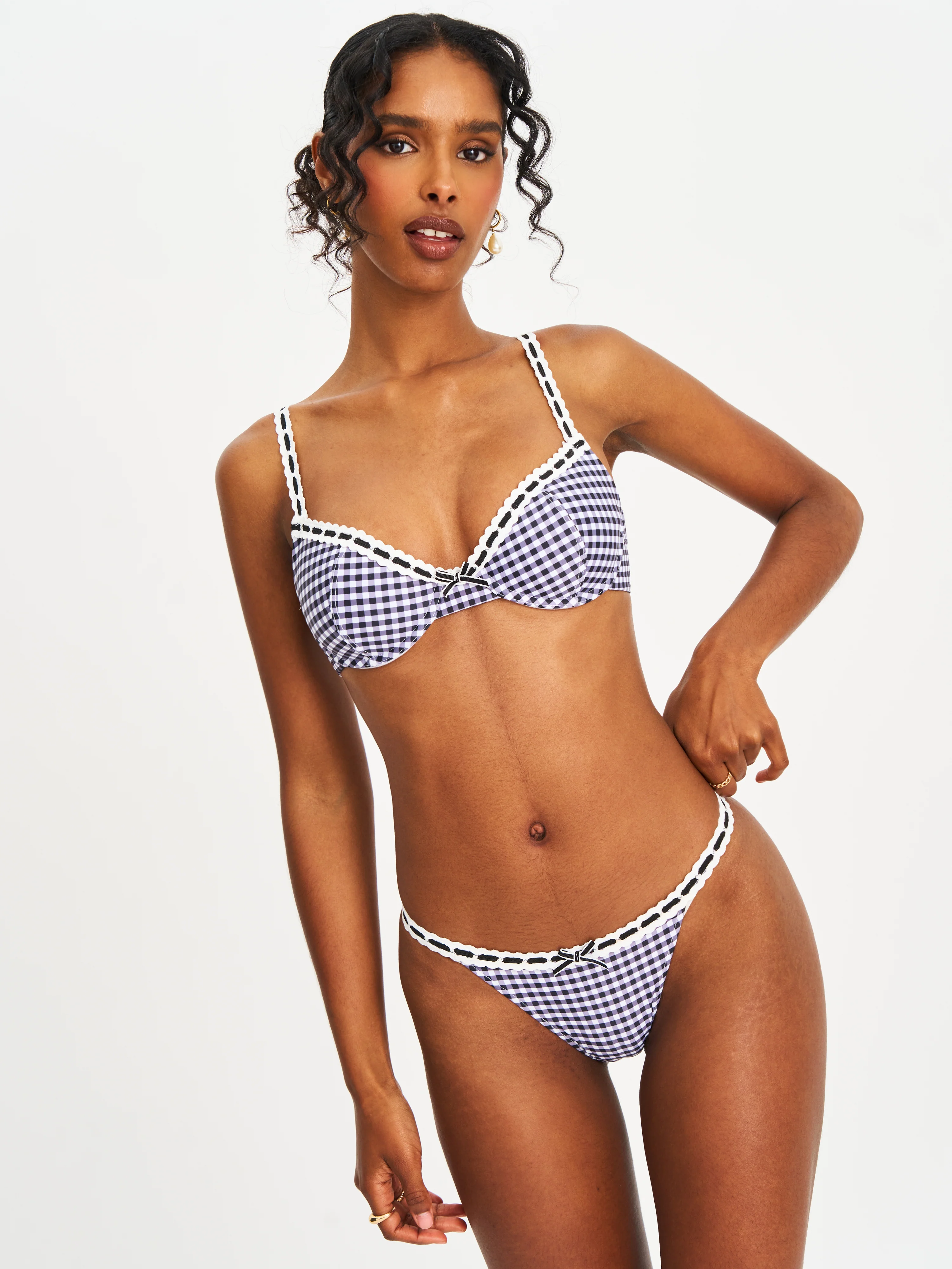 Genevia Gingham Lace Decoration Bikini Bottom - Image 3