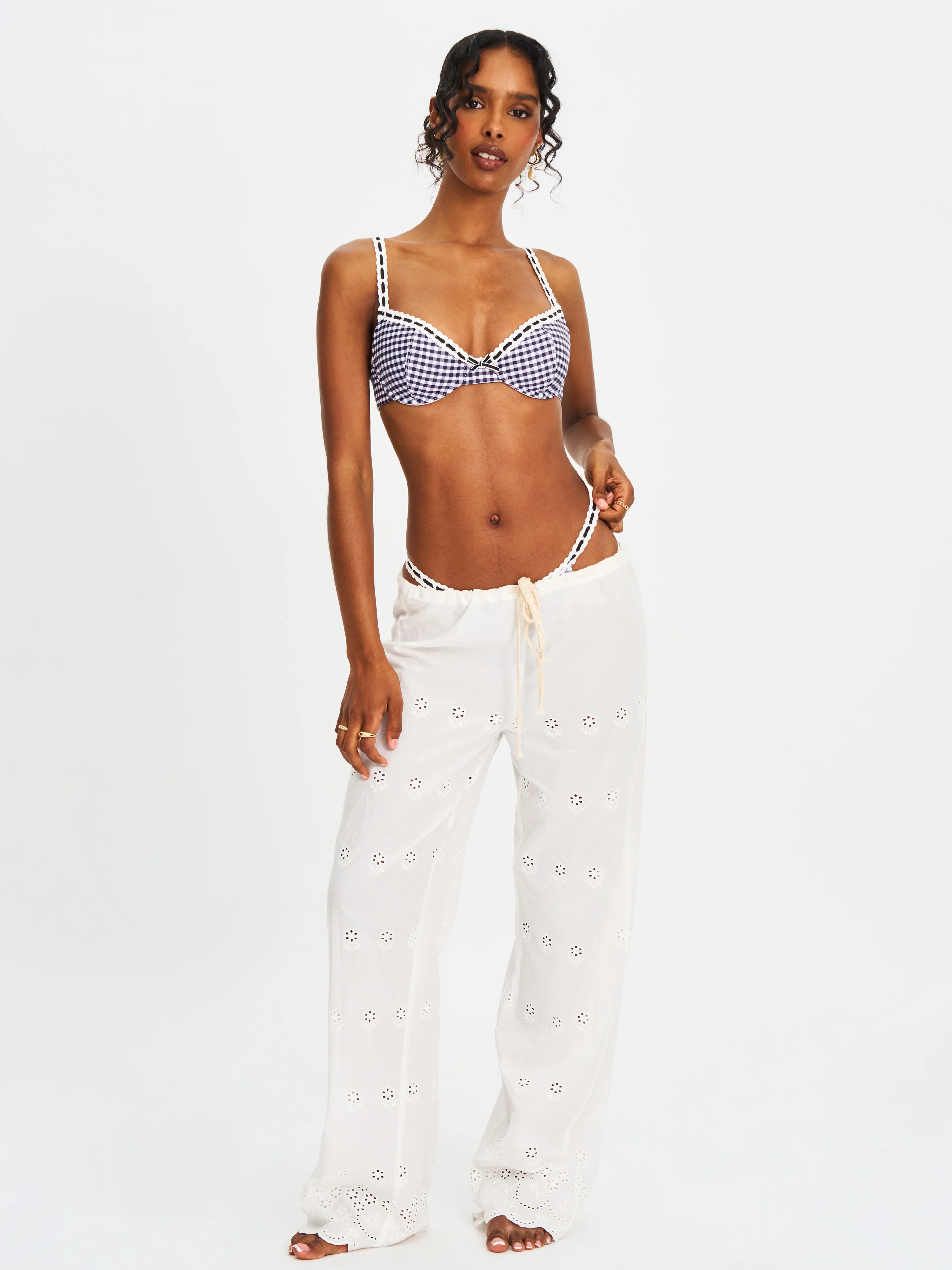 Genevia Gingham Lace Decoration Bikini Bottom - Image 9