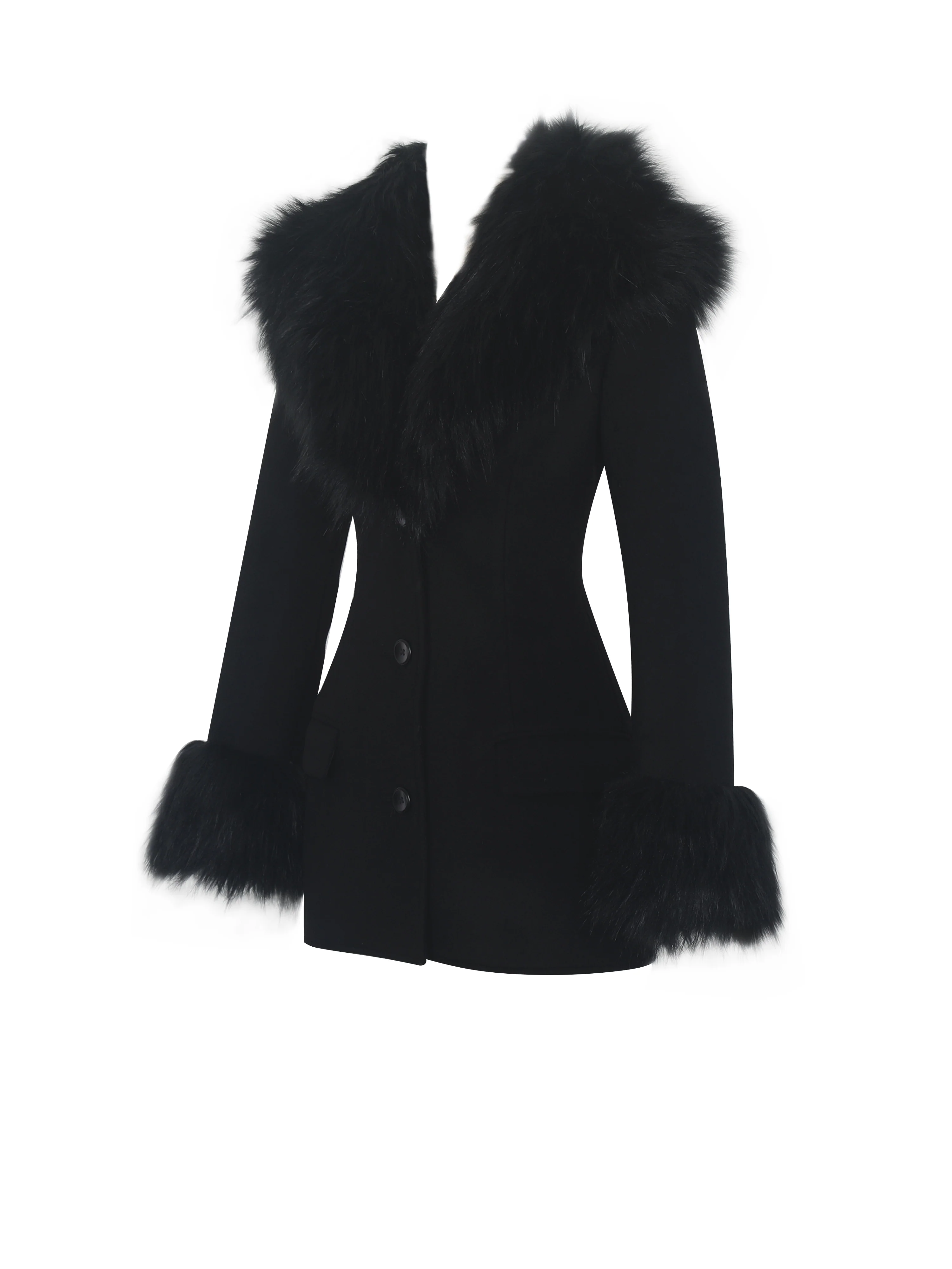 Hailee Black Single Breasted Wool Blend Mini Coat with Removable Fur Lapel - Image 16