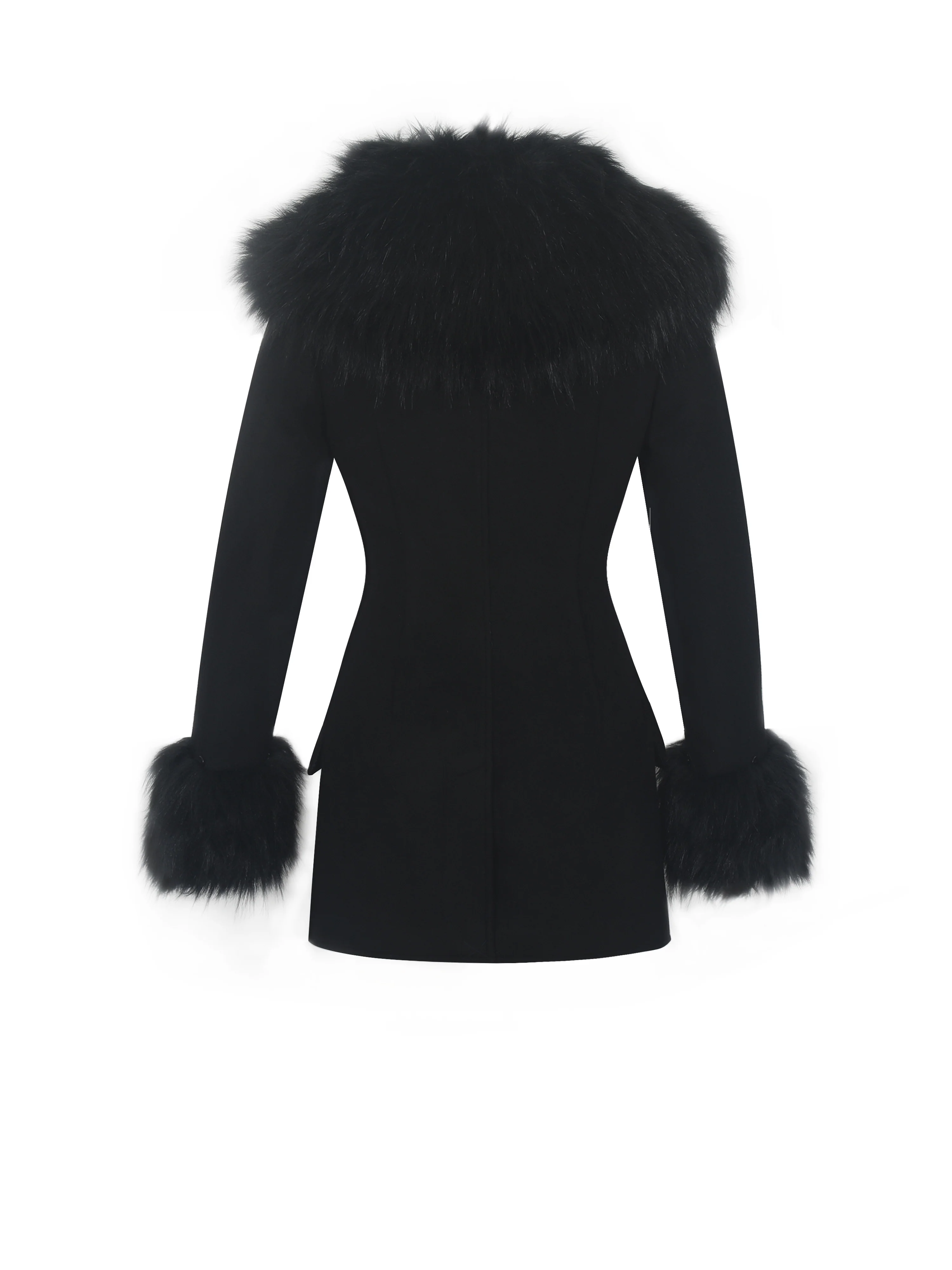 Hailee Black Single Breasted Wool Blend Mini Coat with Removable Fur Lapel - Image 17