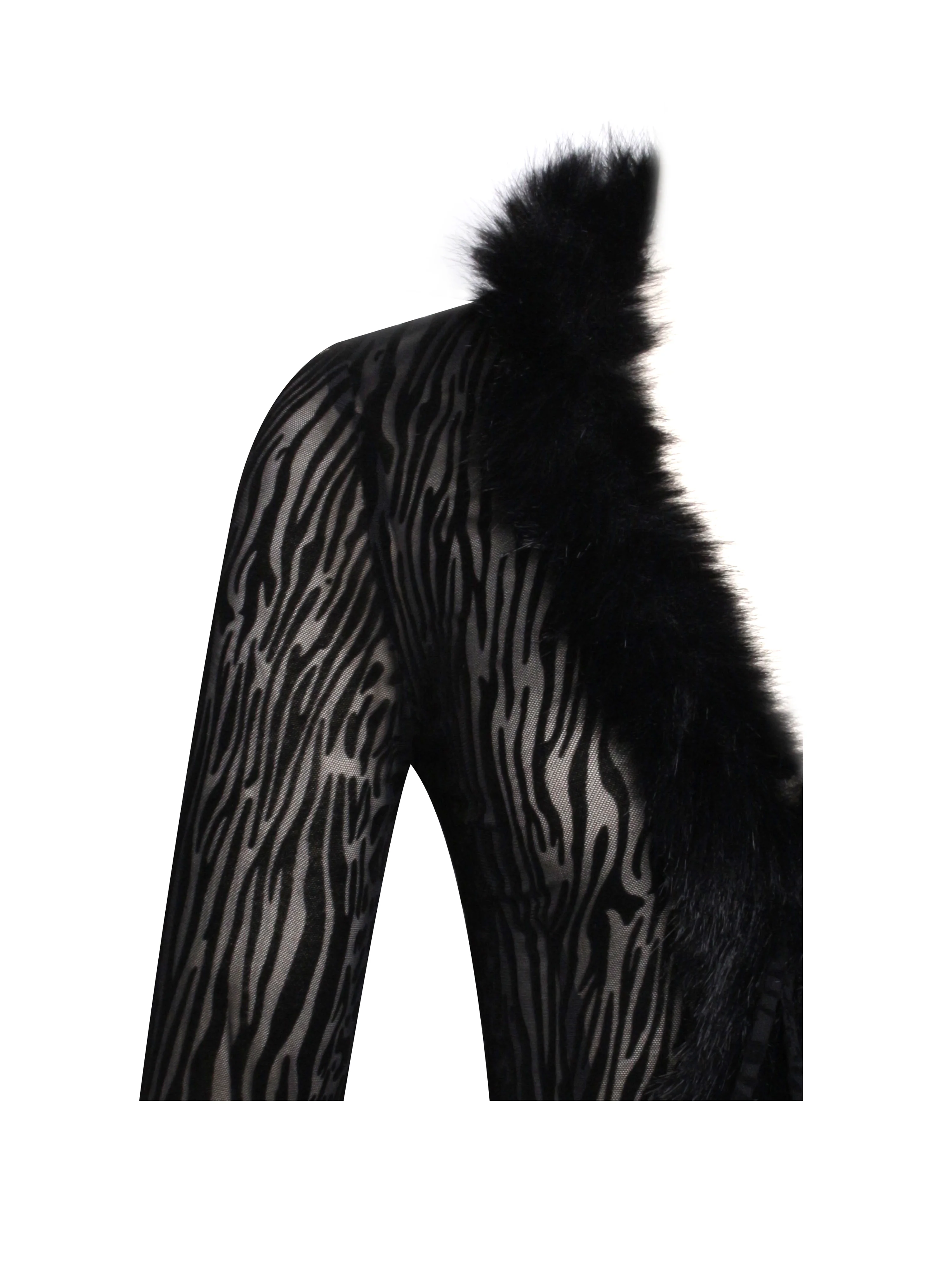 Hali Black Animal Print Burnout Velvet Fur Trim Top - Image 19