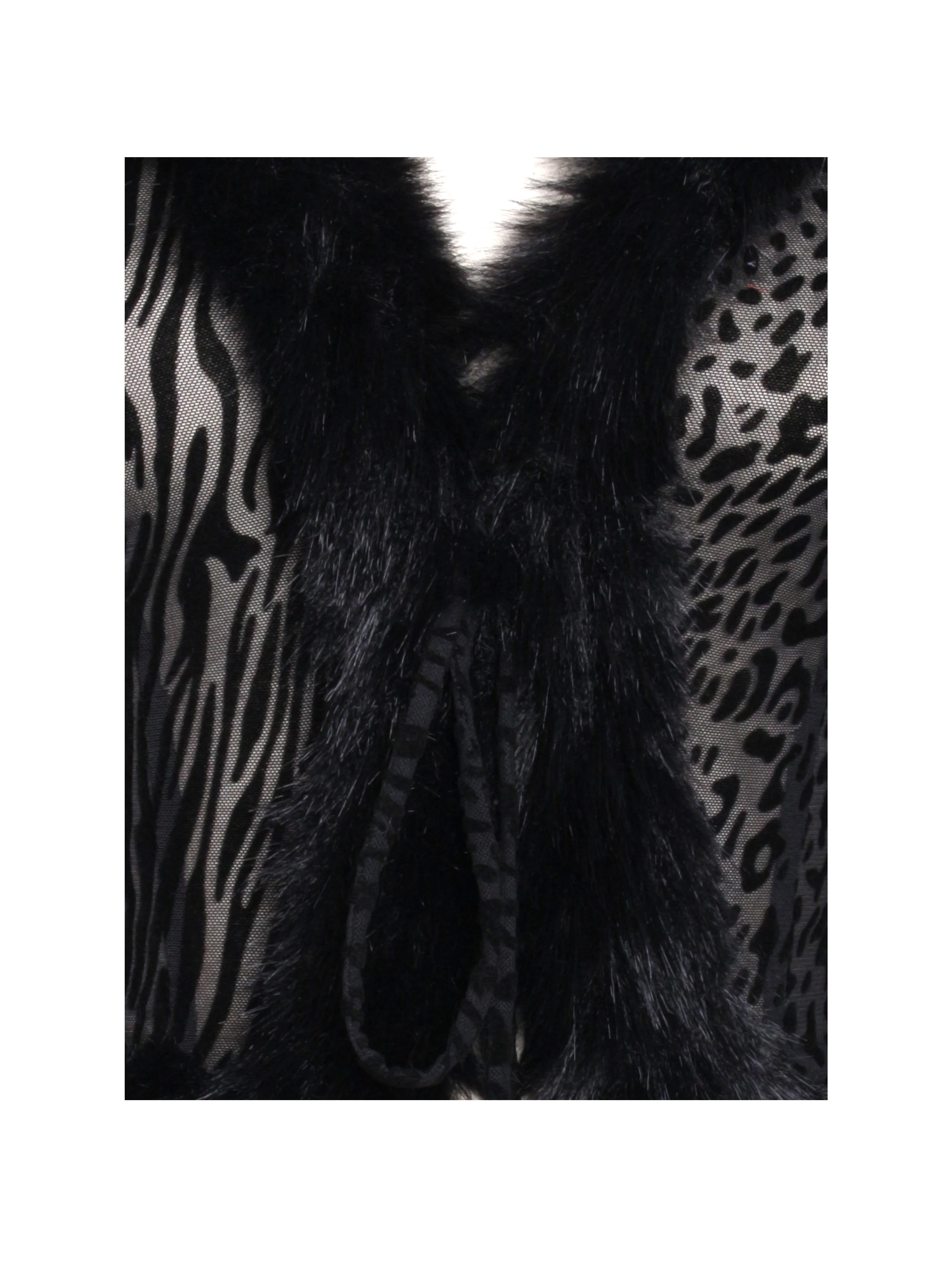 Hali Black Animal Print Burnout Velvet Fur Trim Top - Image 20
