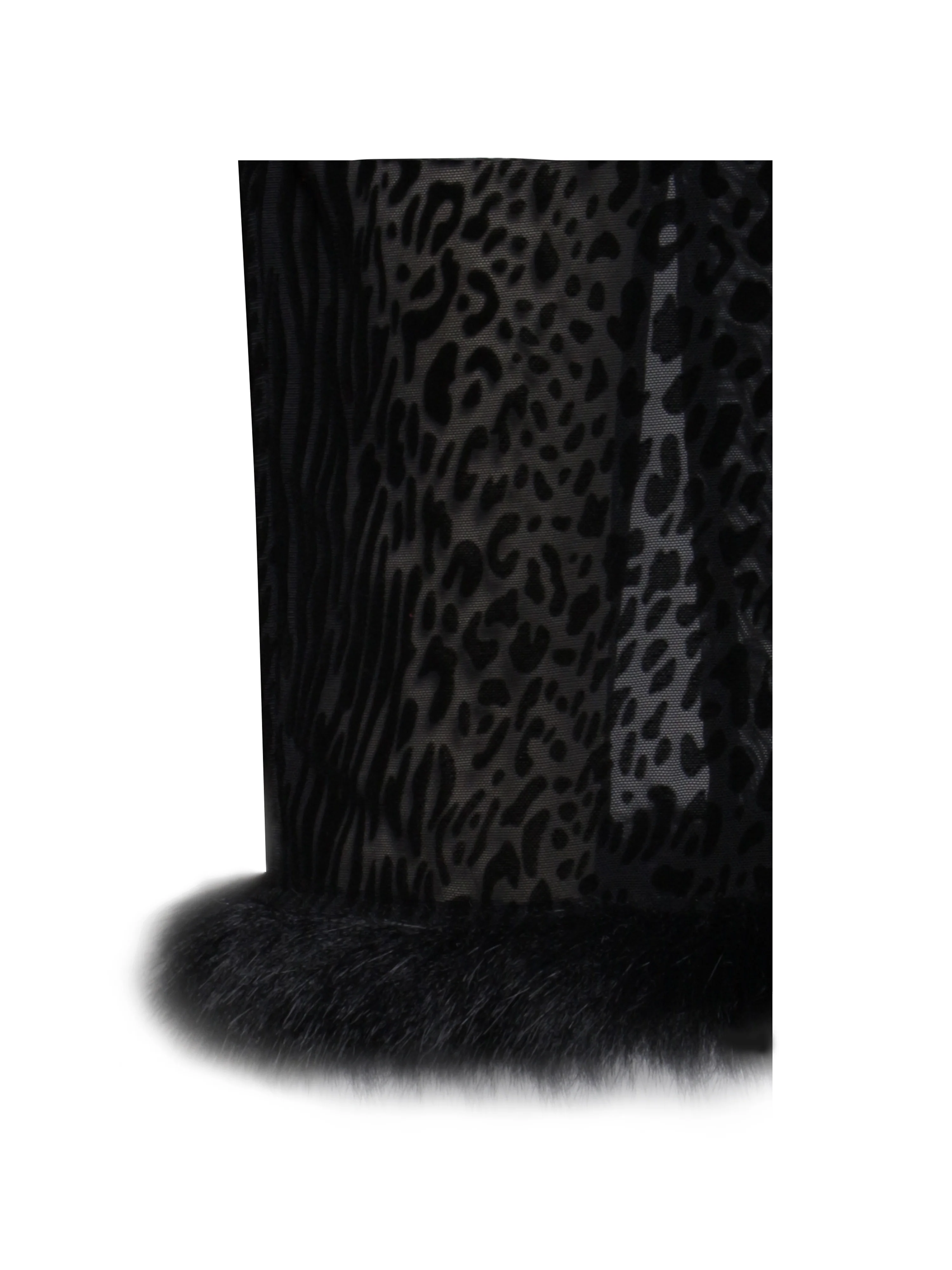 Halia Black Animal Print Burnout Velvet Fur Trim Skirt - Image 15
