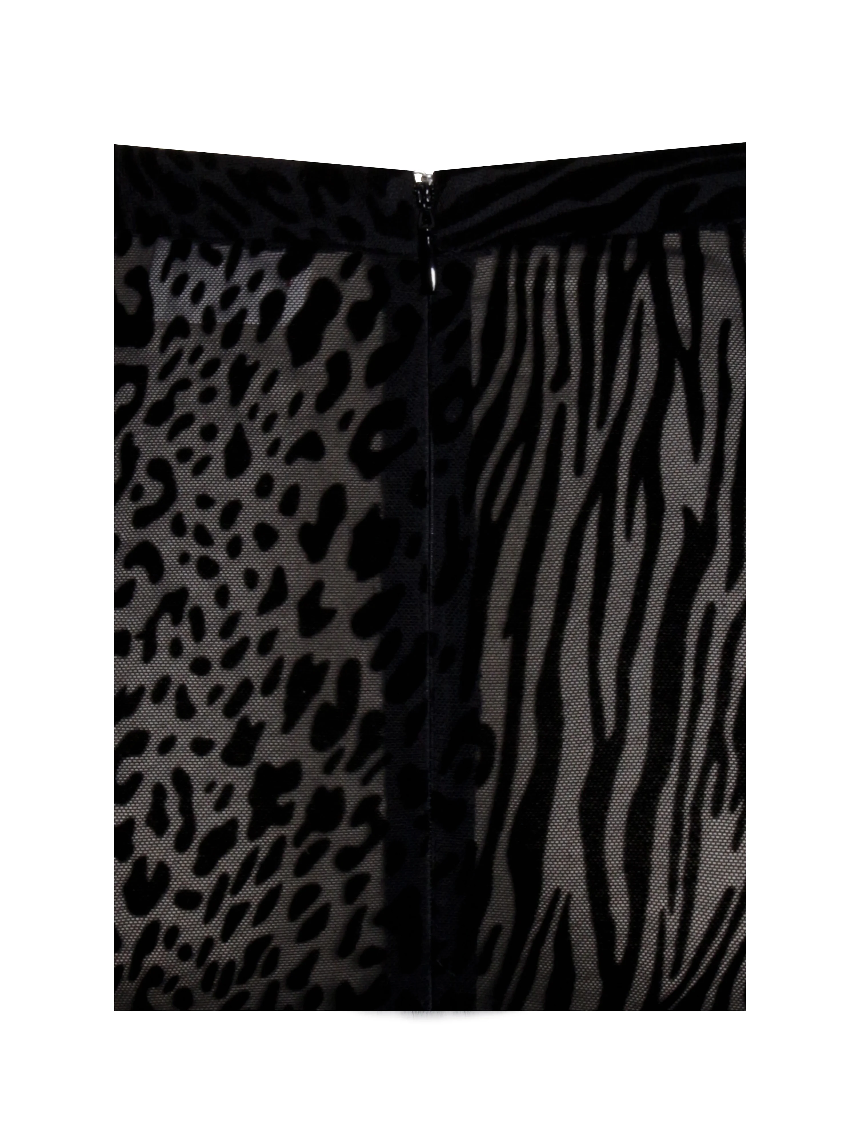 Halia Black Animal Print Burnout Velvet Fur Trim Skirt - Image 16