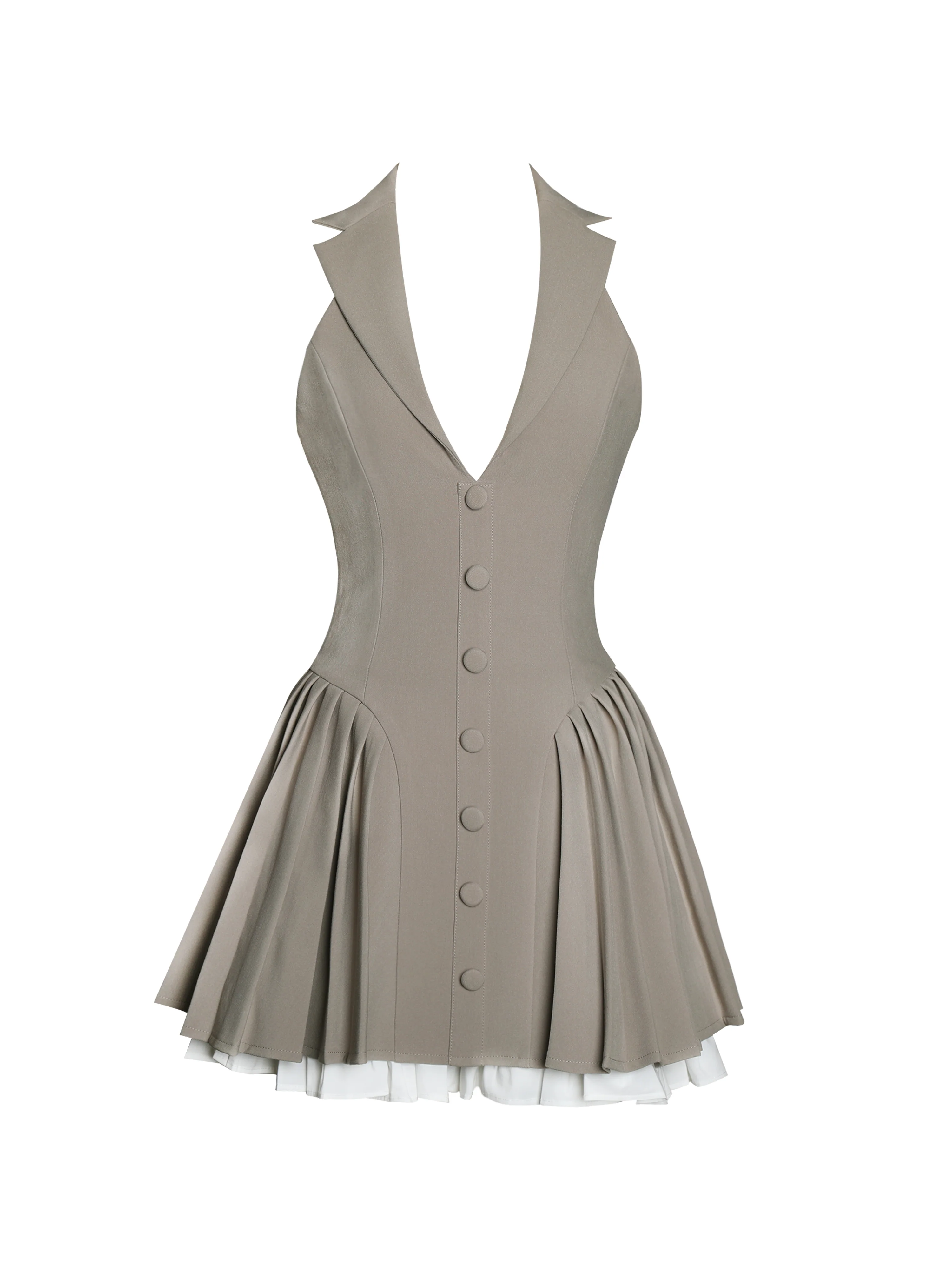 Hazel Brown Preppy Halter Neck Pleated Mini Dress - Image 13
