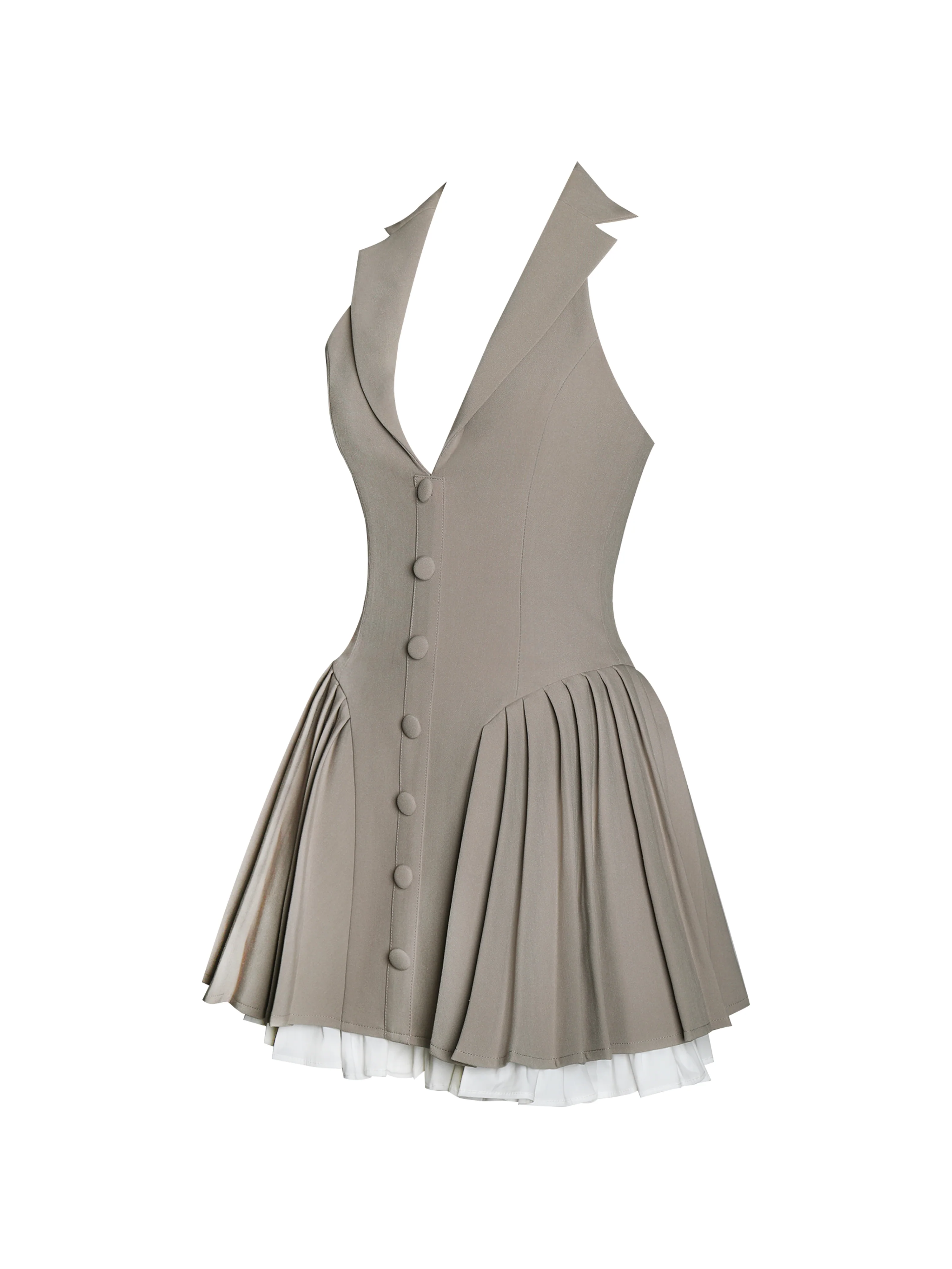 Hazel Brown Preppy Halter Neck Pleated Mini Dress - Image 14