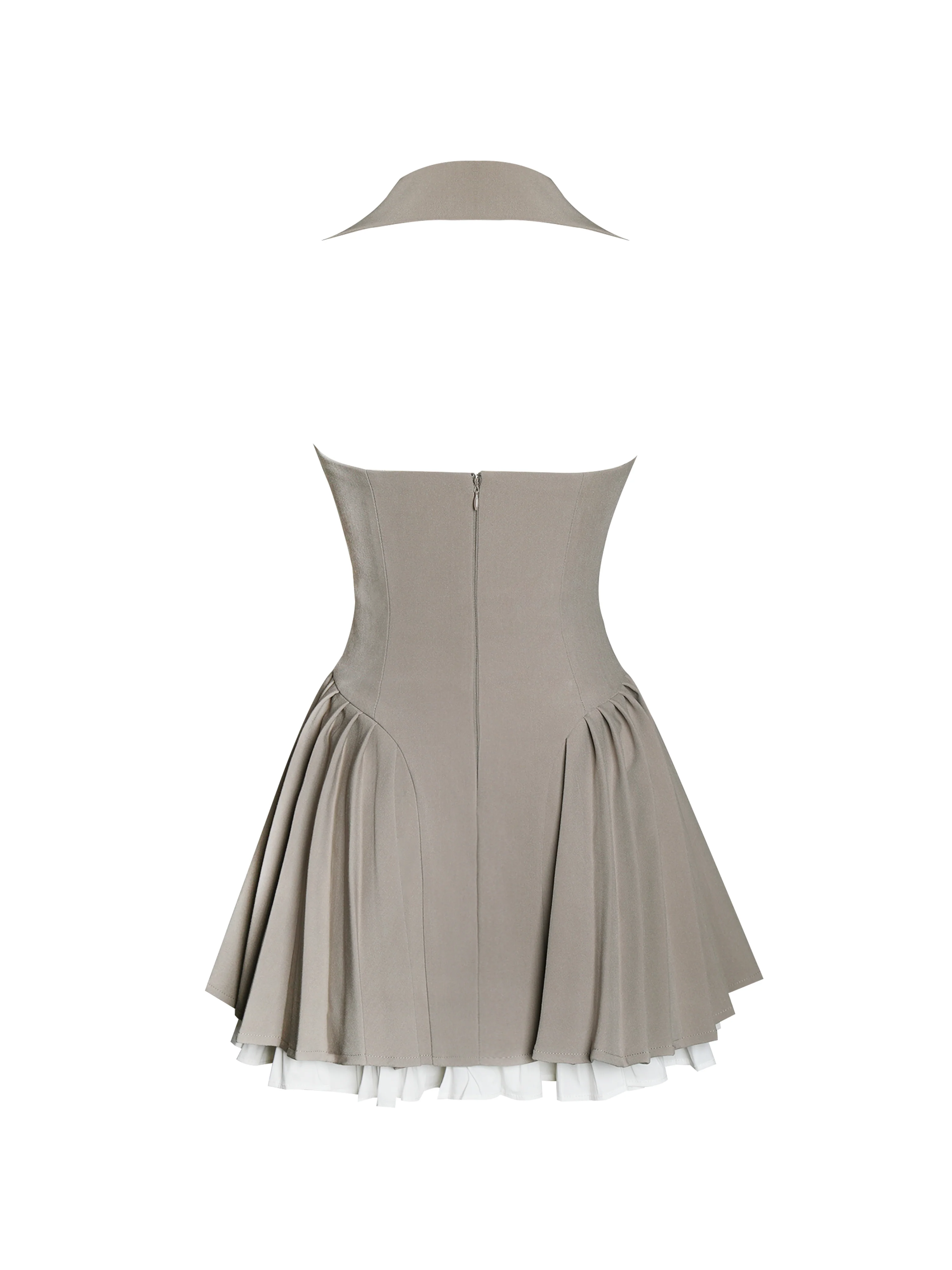 Hazel Brown Preppy Halter Neck Pleated Mini Dress - Image 15