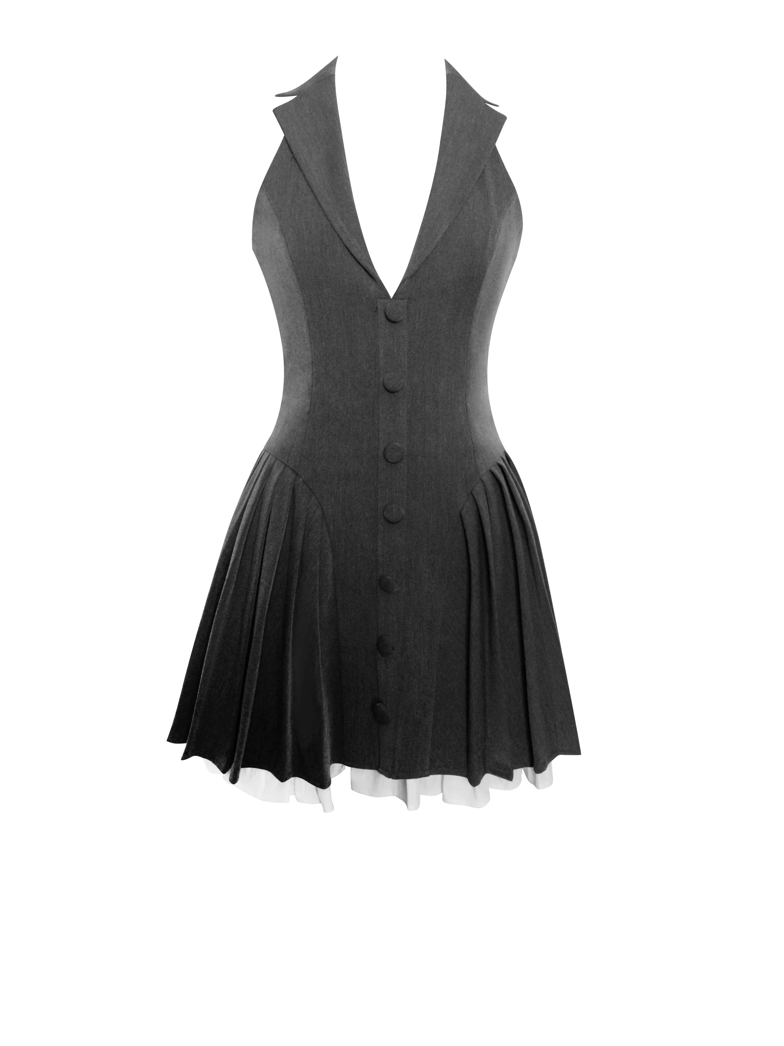 Hazel Grey Preppy Halter Neck Pleated Mini Dress - Image 12