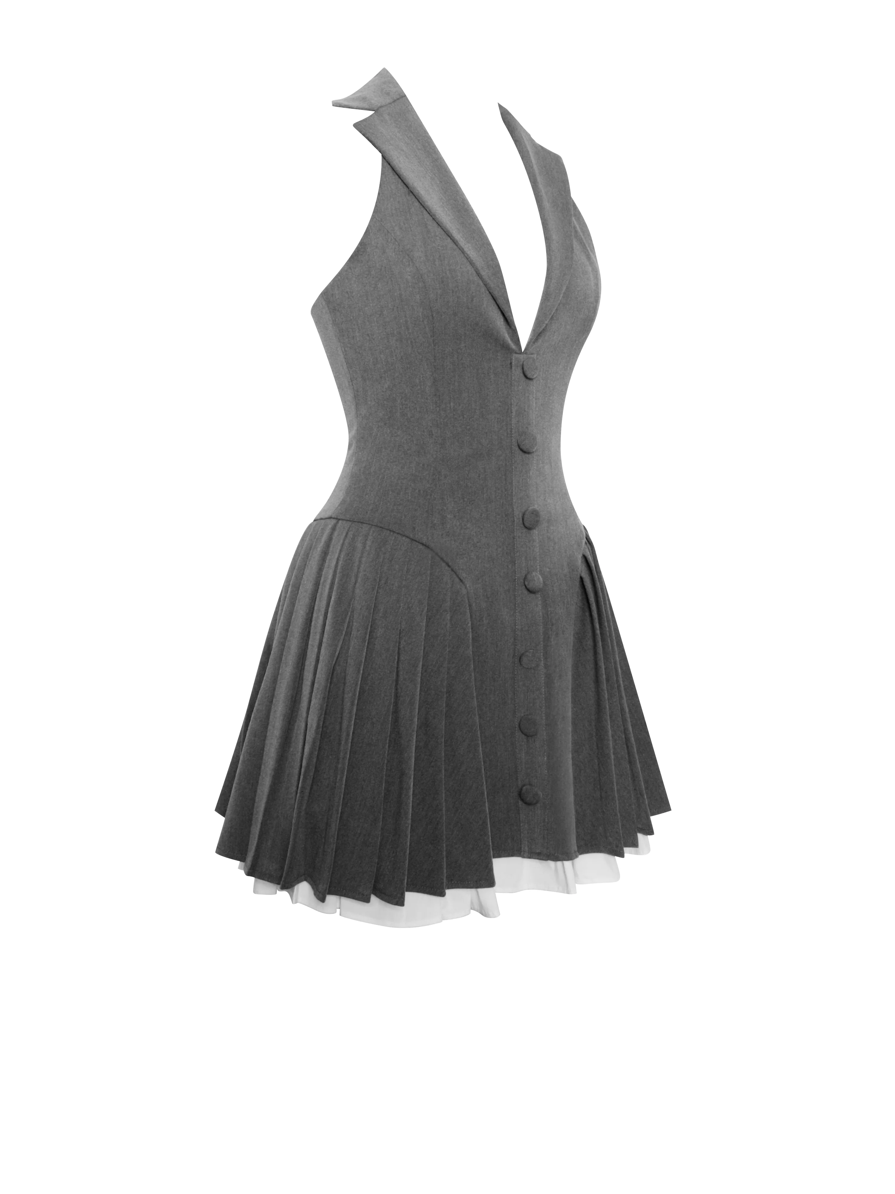 Hazel Grey Preppy Halter Neck Pleated Mini Dress - Image 13