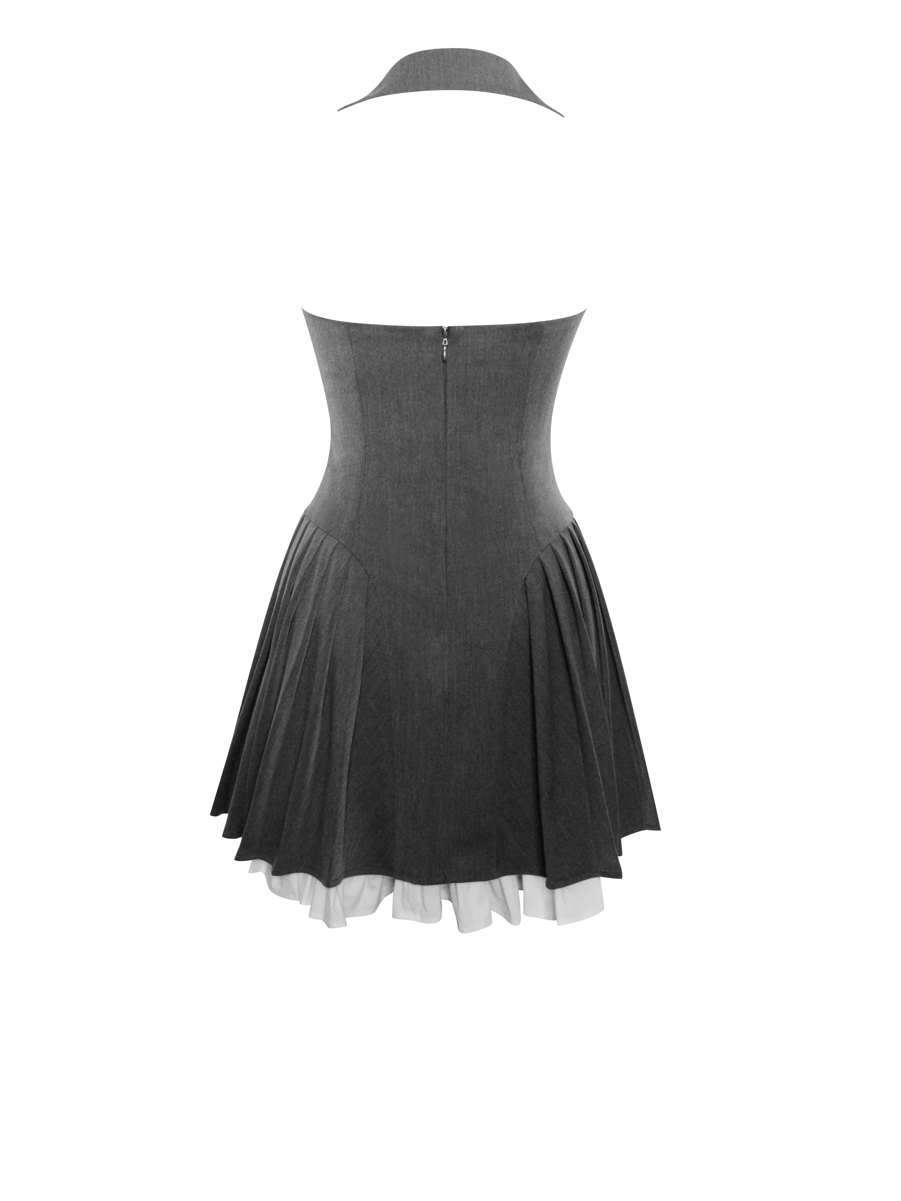 Hazel Grey Preppy Halter Neck Pleated Mini Dress - Image 14