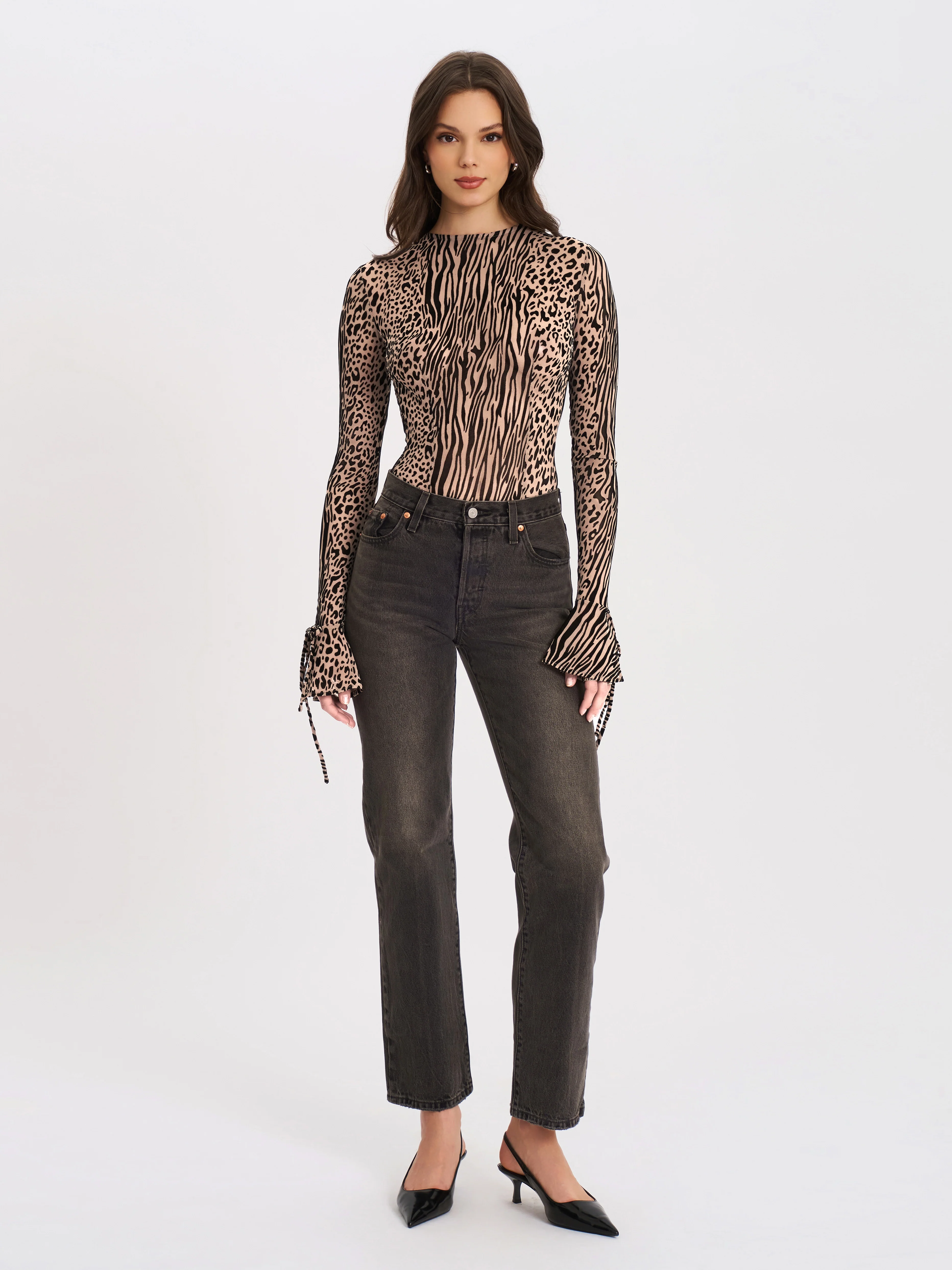 Ibera Animal Print Burnout Velvet Long Sleeve Bodysuit - Image 7