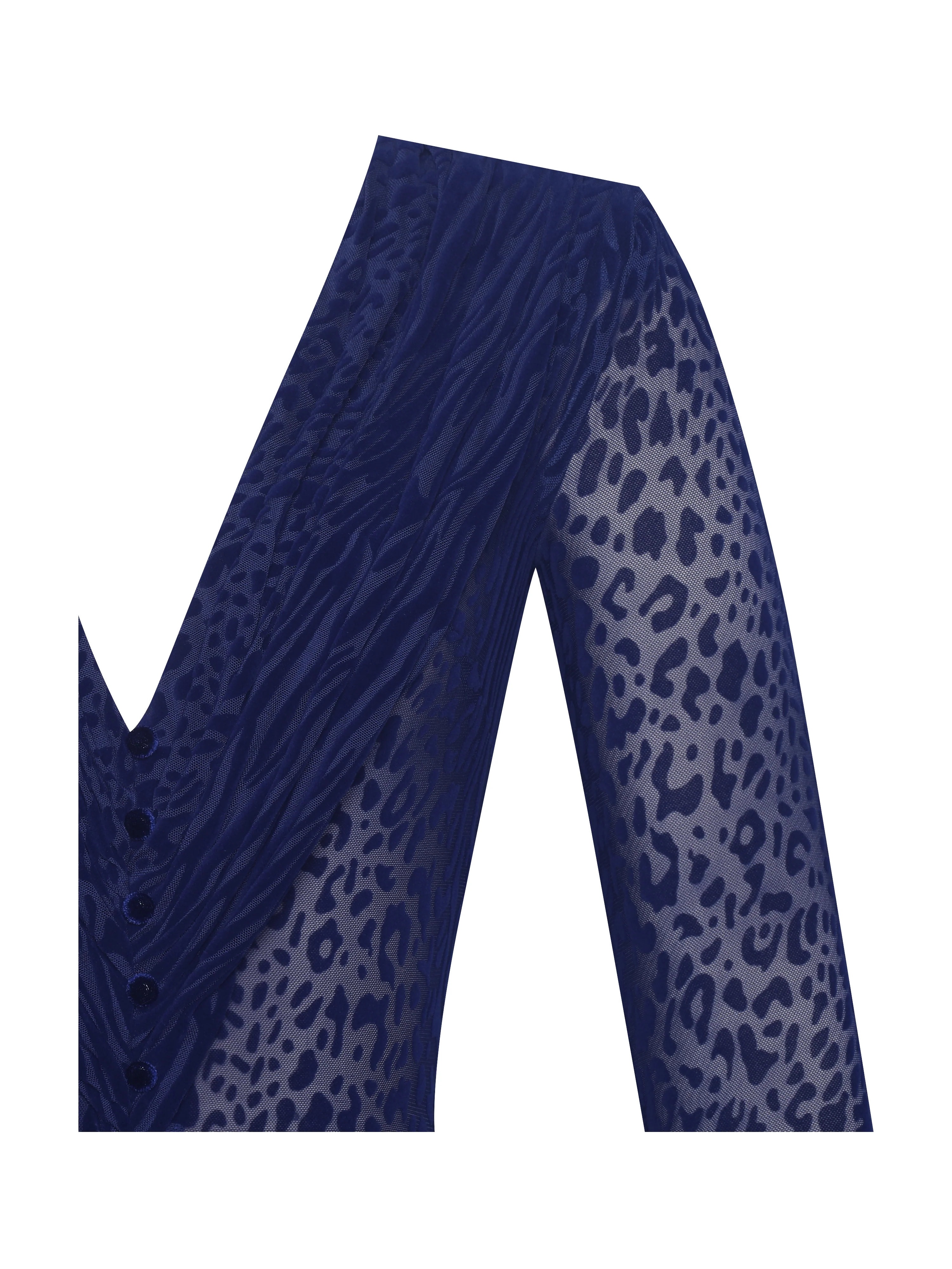 Ilyse Navy V-Neck Plunge Animal Print Mermaid Hem Maxi Dress - Image 15